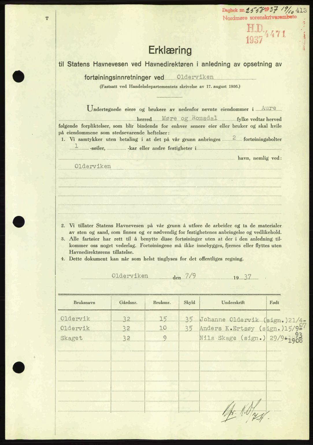 Nordmøre sorenskriveri, SAT/A-4132/1/2/2Ca: Pantebok nr. A82, 1937-1938, Dagboknr: 2558/1937