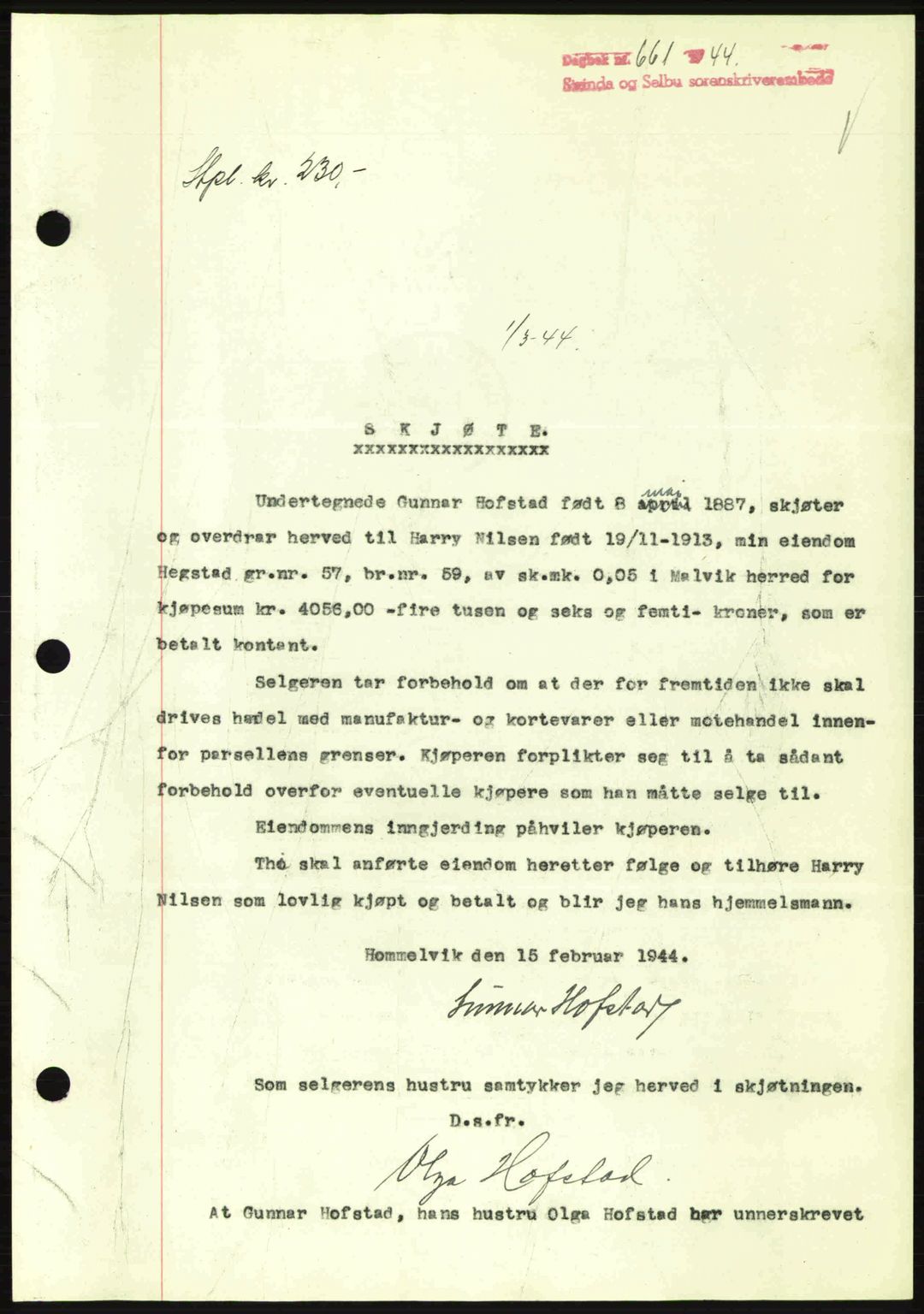 Strinda og Selbu sorenskriveri, SAT/A-0015/2/2C: Pantebok nr. A9, 1944-1945, Dagboknr: 661/1944