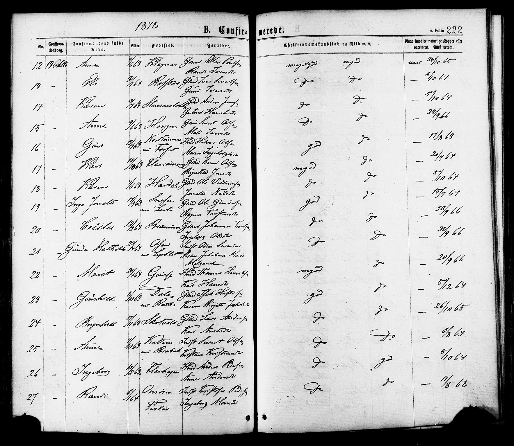 Ministerialprotokoller, klokkerbøker og fødselsregistre - Sør-Trøndelag, SAT/A-1456/691/L1079: Ministerialbok nr. 691A11, 1873-1886, s. 222