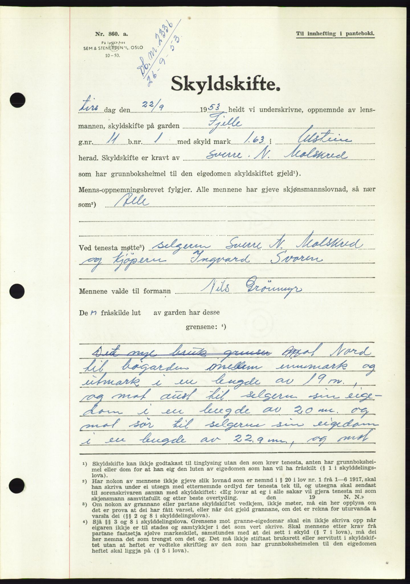 Søre Sunnmøre sorenskriveri, AV/SAT-A-4122/1/2/2C/L0095: Pantebok nr. 21A, 1953-1953, Dagboknr: 2336/1953