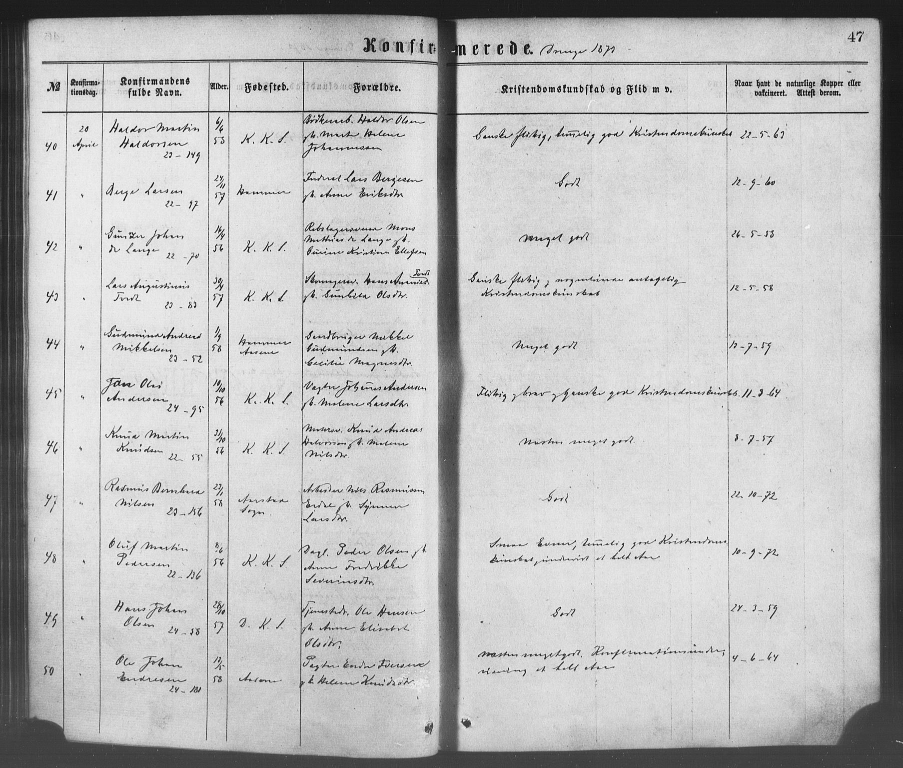 Korskirken sokneprestembete, SAB/A-76101/H/Haa/L0028: Ministerialbok nr. C 4, 1868-1879, s. 47