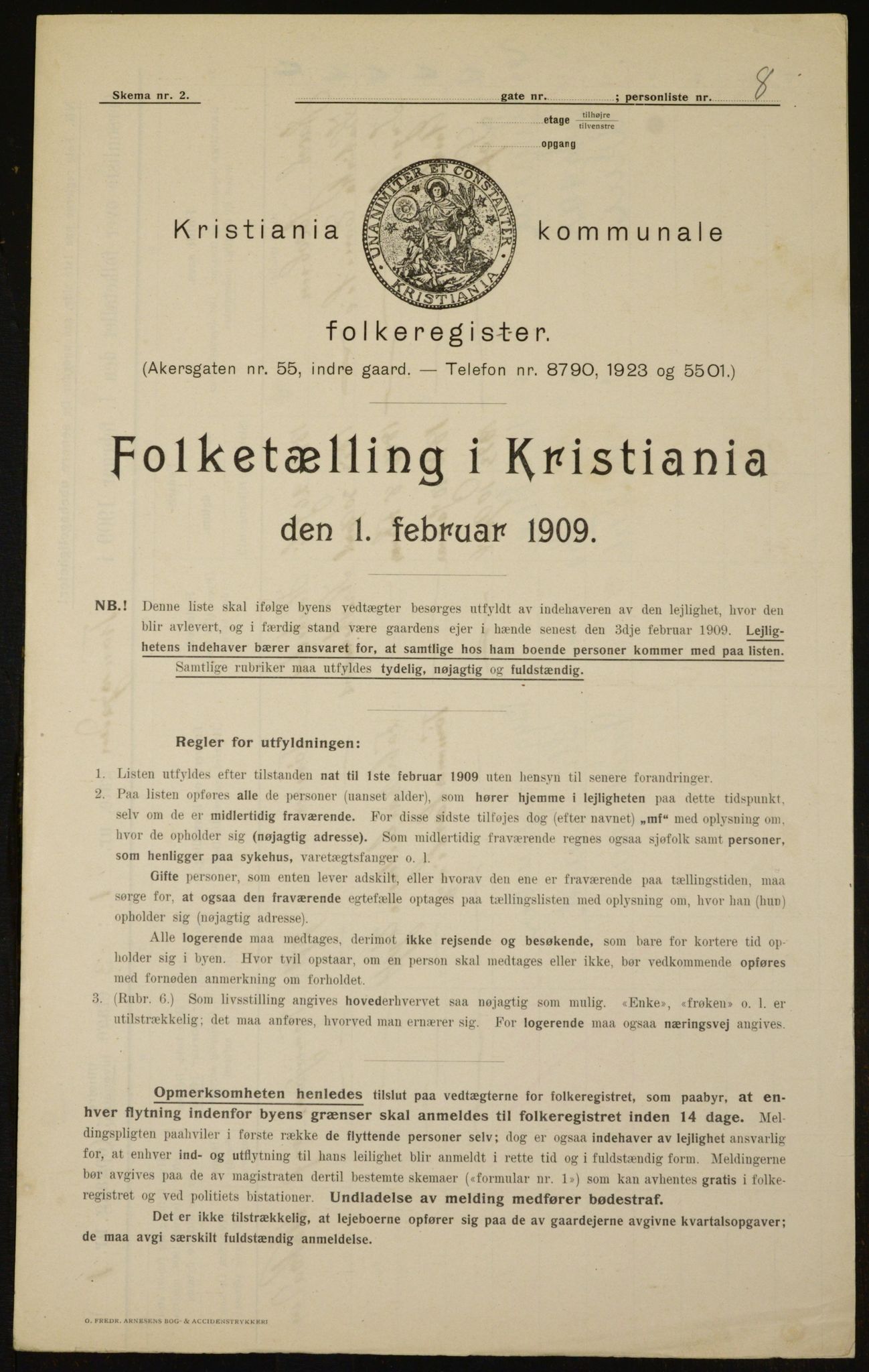 OBA, Kommunal folketelling 1.2.1909 for Kristiania kjøpstad, 1909, s. 104852