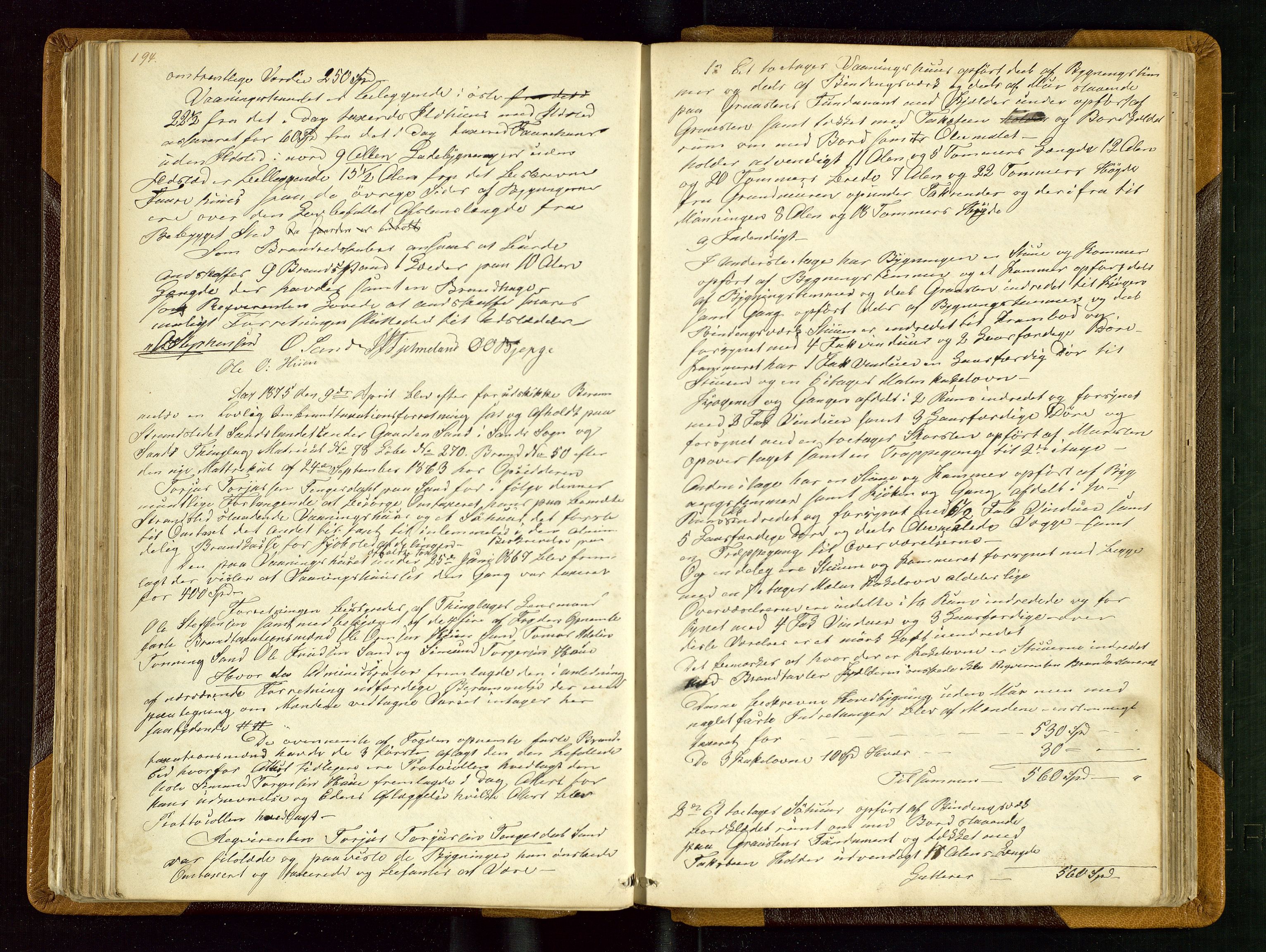 Sand lensmannskontor, AV/SAST-A-100415/Gob/L0001: Branntakstprotokoll, 1860-1879, s. 194
