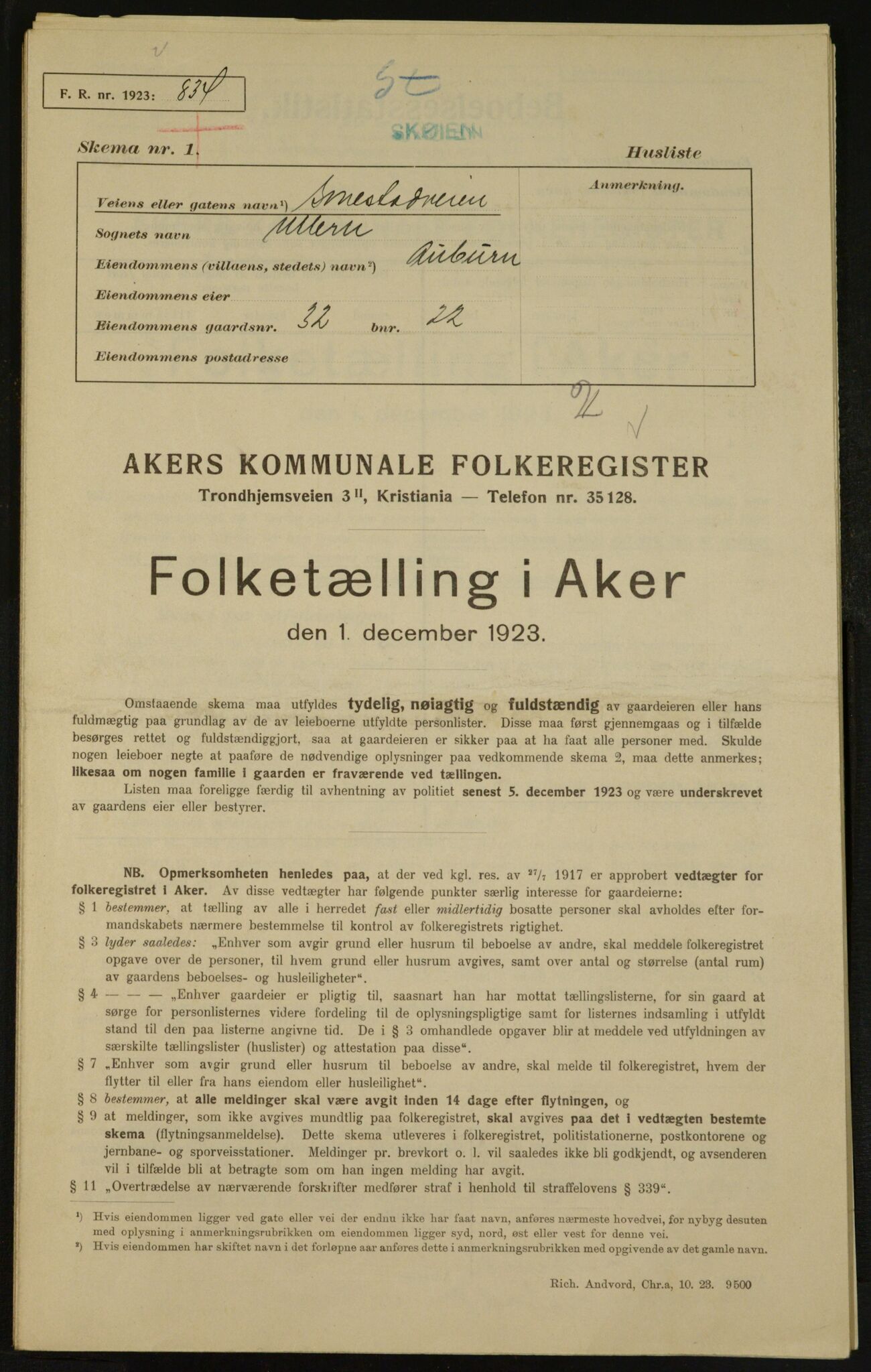 , Kommunal folketelling 1.12.1923 for Aker, 1923, s. 5138