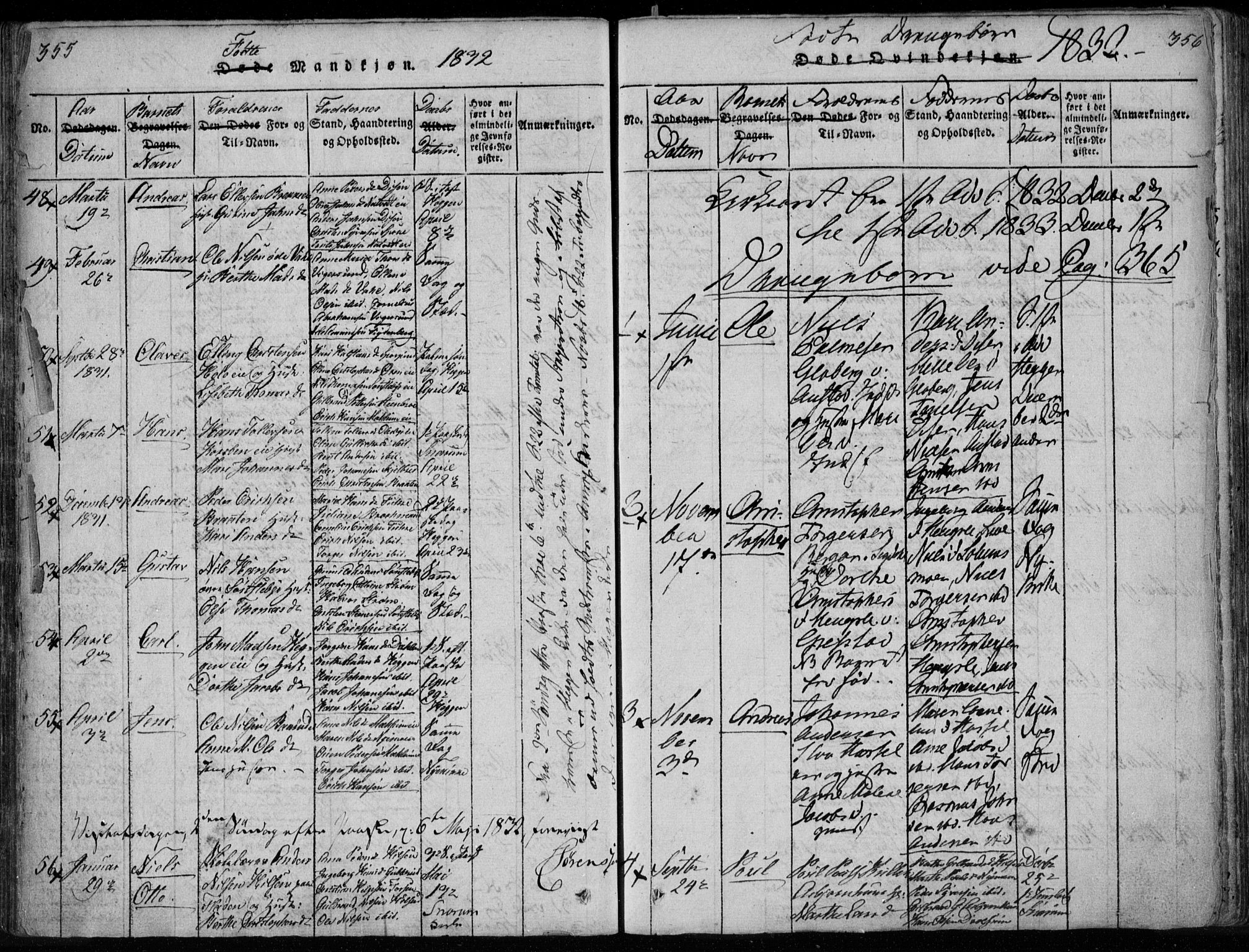 Modum kirkebøker, AV/SAKO-A-234/F/Fa/L0005: Ministerialbok nr. 5, 1824-1841, s. 355-356