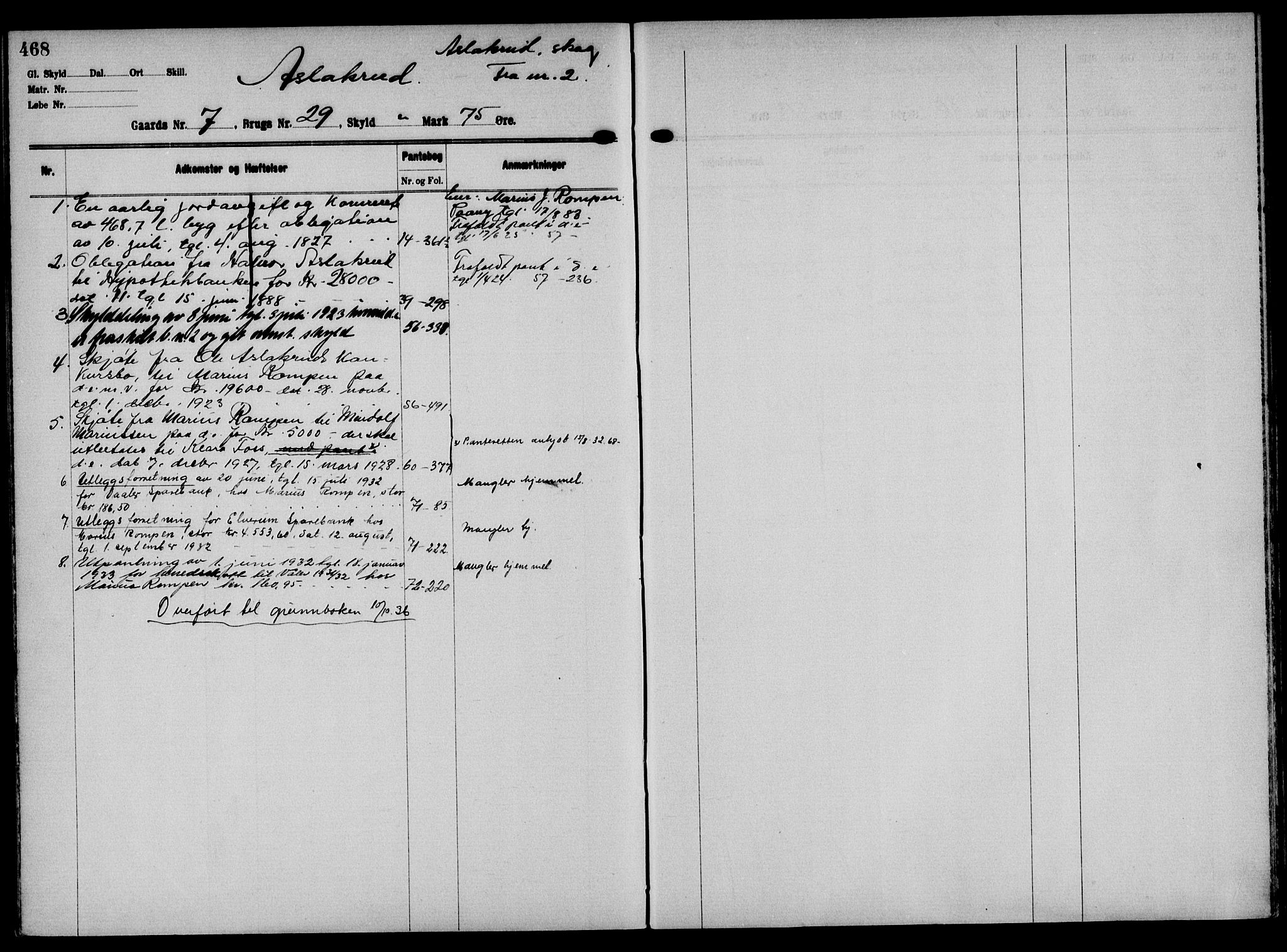 Solør tingrett, AV/SAH-TING-008/H/Ha/Hak/L0001: Panteregister nr. I, 1900-1935, s. 468