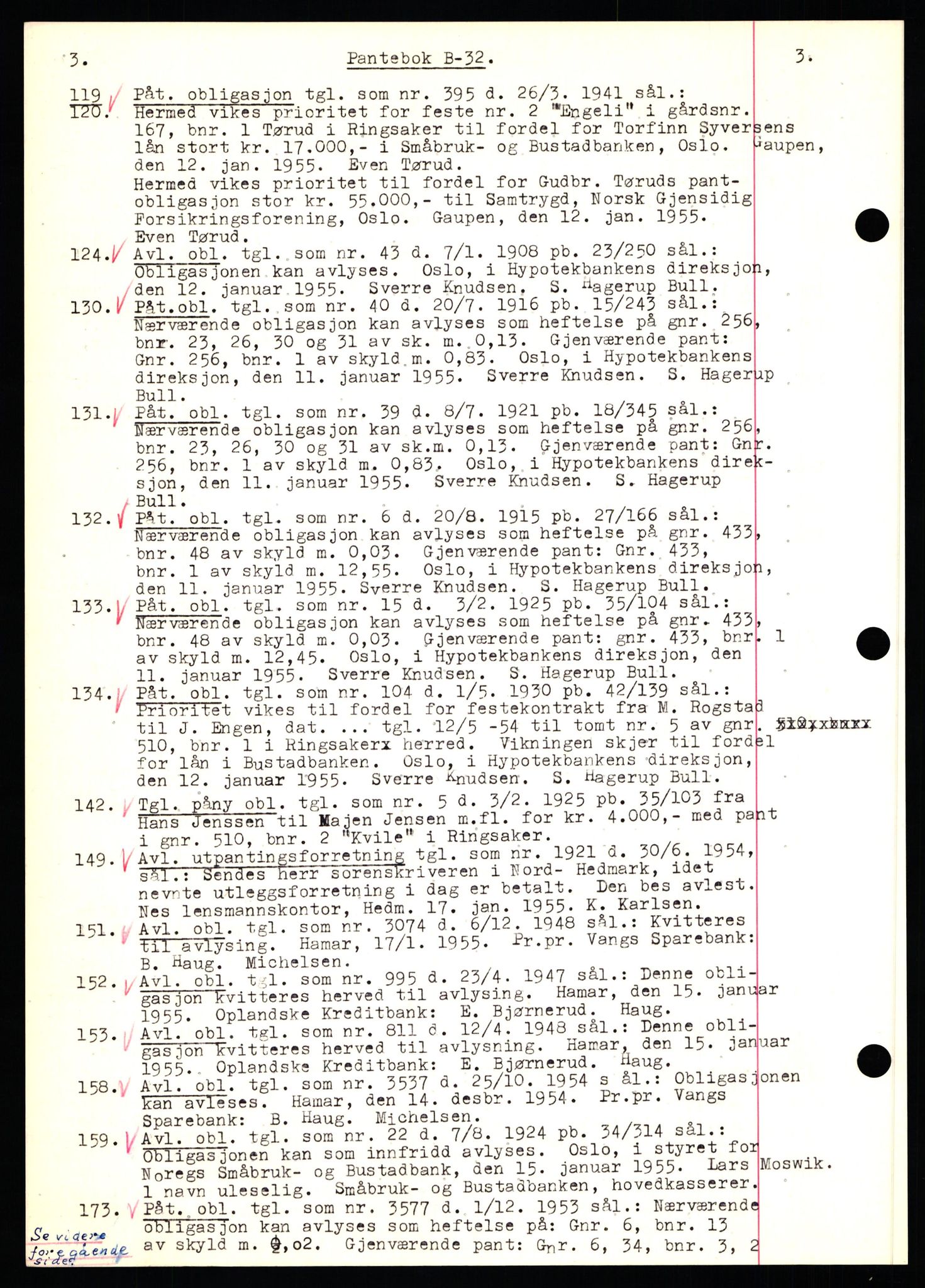 Nord-Hedmark sorenskriveri, SAH/TING-012/H/Hb/Hbf/L0032: Pantebok nr. B32, 1955-1955, Dagboknr: 119/1955