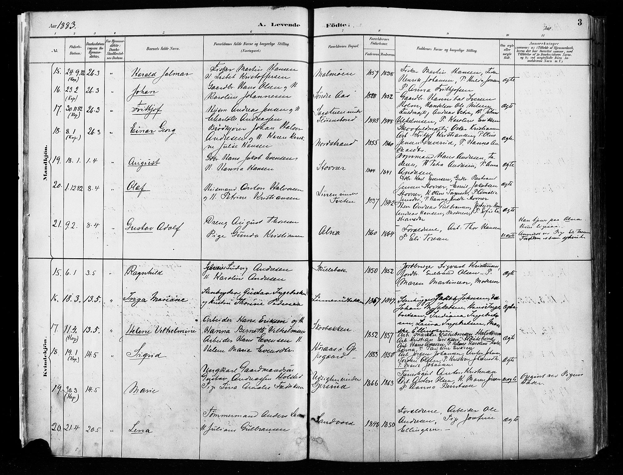 Østre Aker prestekontor Kirkebøker, AV/SAO-A-10840/F/Fa/L0008: Ministerialbok nr. I 8, 1883-1894, s. 3