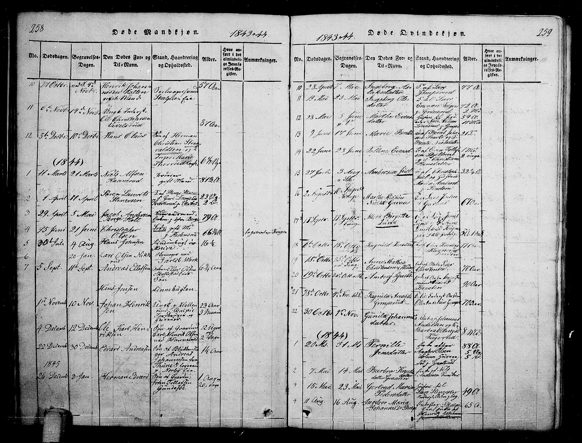 Skoger kirkebøker, AV/SAKO-A-59/G/Ga/L0001: Klokkerbok nr. I 1, 1814-1845, s. 258-259