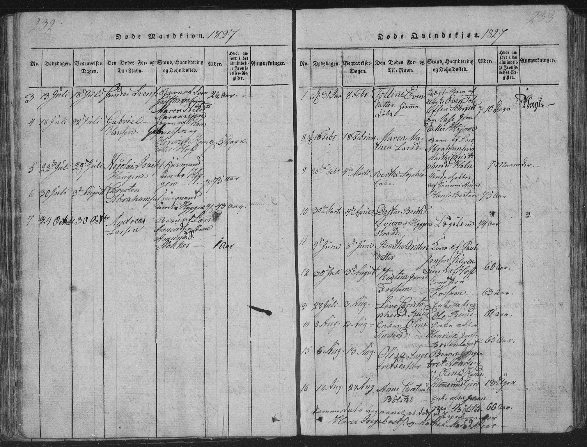 Røyken kirkebøker, AV/SAKO-A-241/G/Ga/L0003: Klokkerbok nr. 3, 1814-1856, s. 232-233