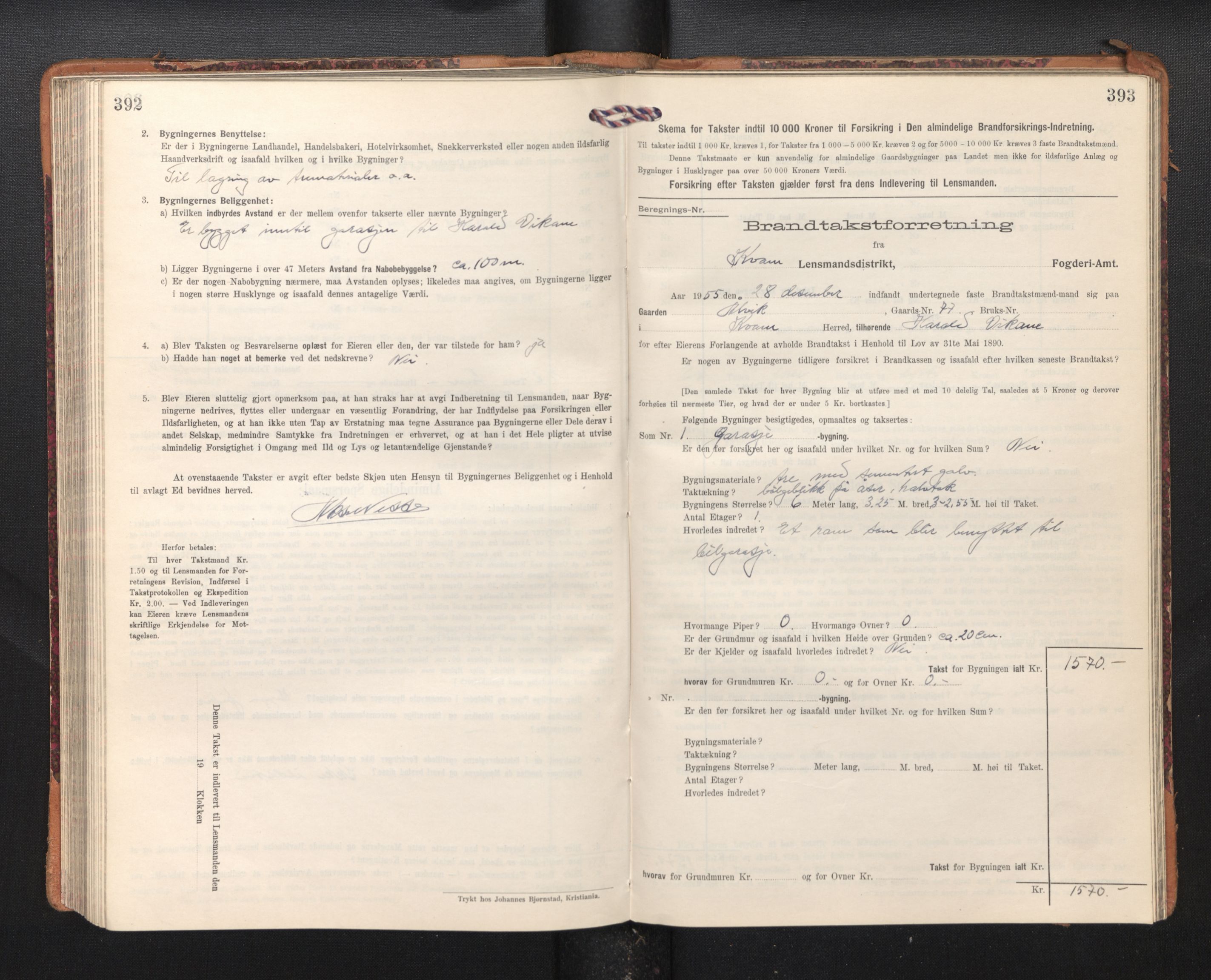 Lensmannen i Kvam, SAB/A-33201/0012/L0006: Branntakstprotokoll, skjematakst, 1913-1955, s. 392-393