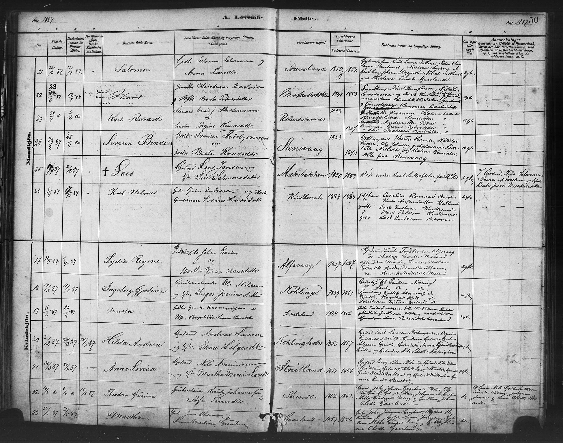 Finnås sokneprestembete, AV/SAB-A-99925/H/Ha/Haa/Haac/L0001: Ministerialbok nr. C 1, 1881-1894, s. 50