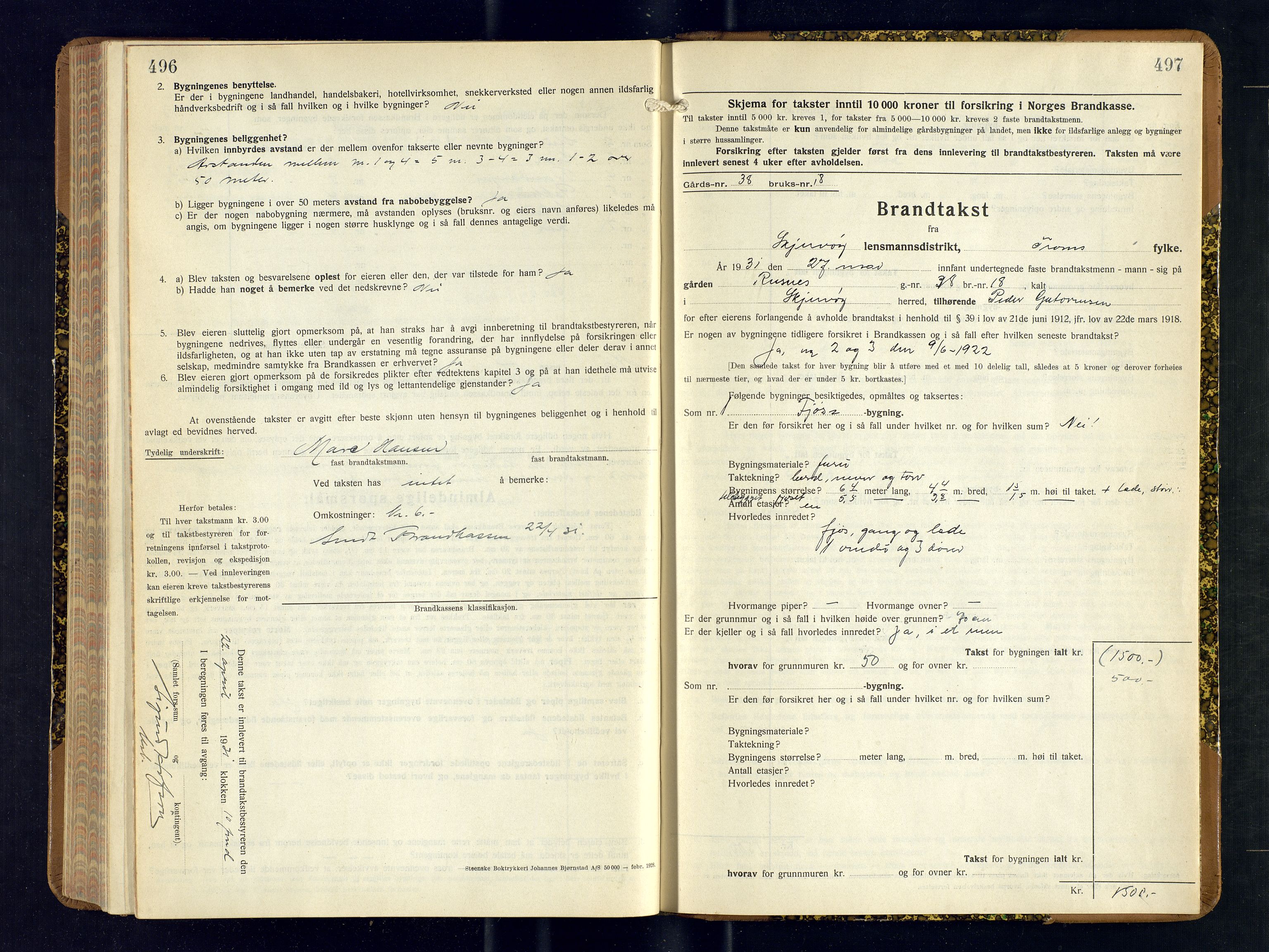 Skjervøy lensmannskontor, AV/SATØ-SATØ-63/F/Fu/Fub/L0262: Branntakstprotokoll (S), 1929-1931, s. 496-497