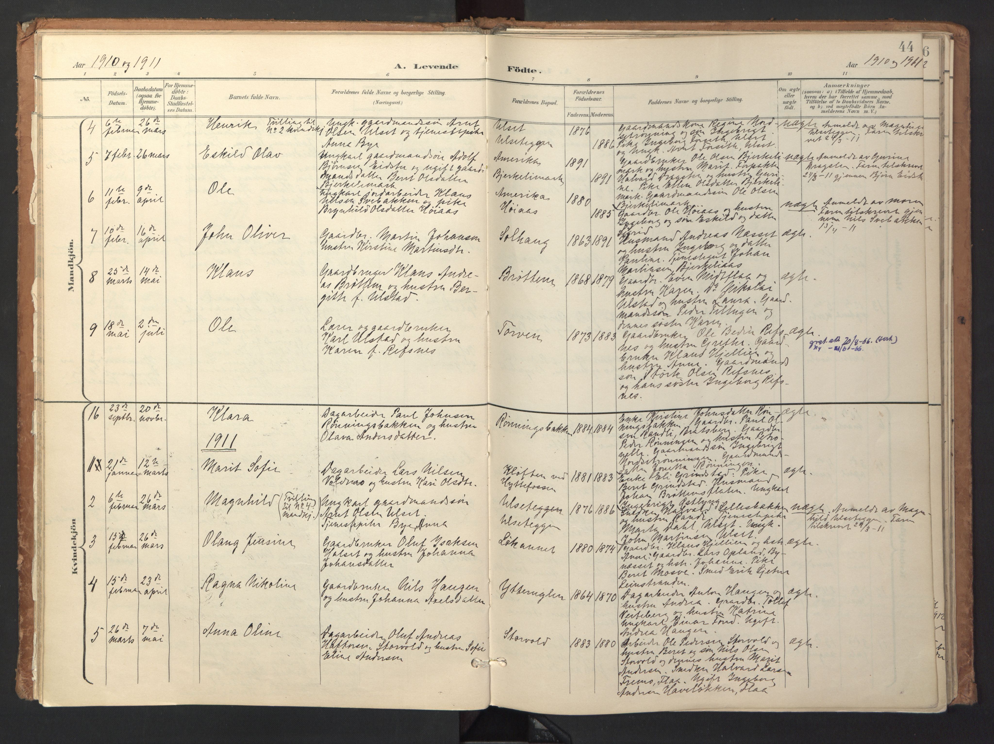Ministerialprotokoller, klokkerbøker og fødselsregistre - Sør-Trøndelag, AV/SAT-A-1456/618/L0448: Ministerialbok nr. 618A11, 1898-1916, s. 44