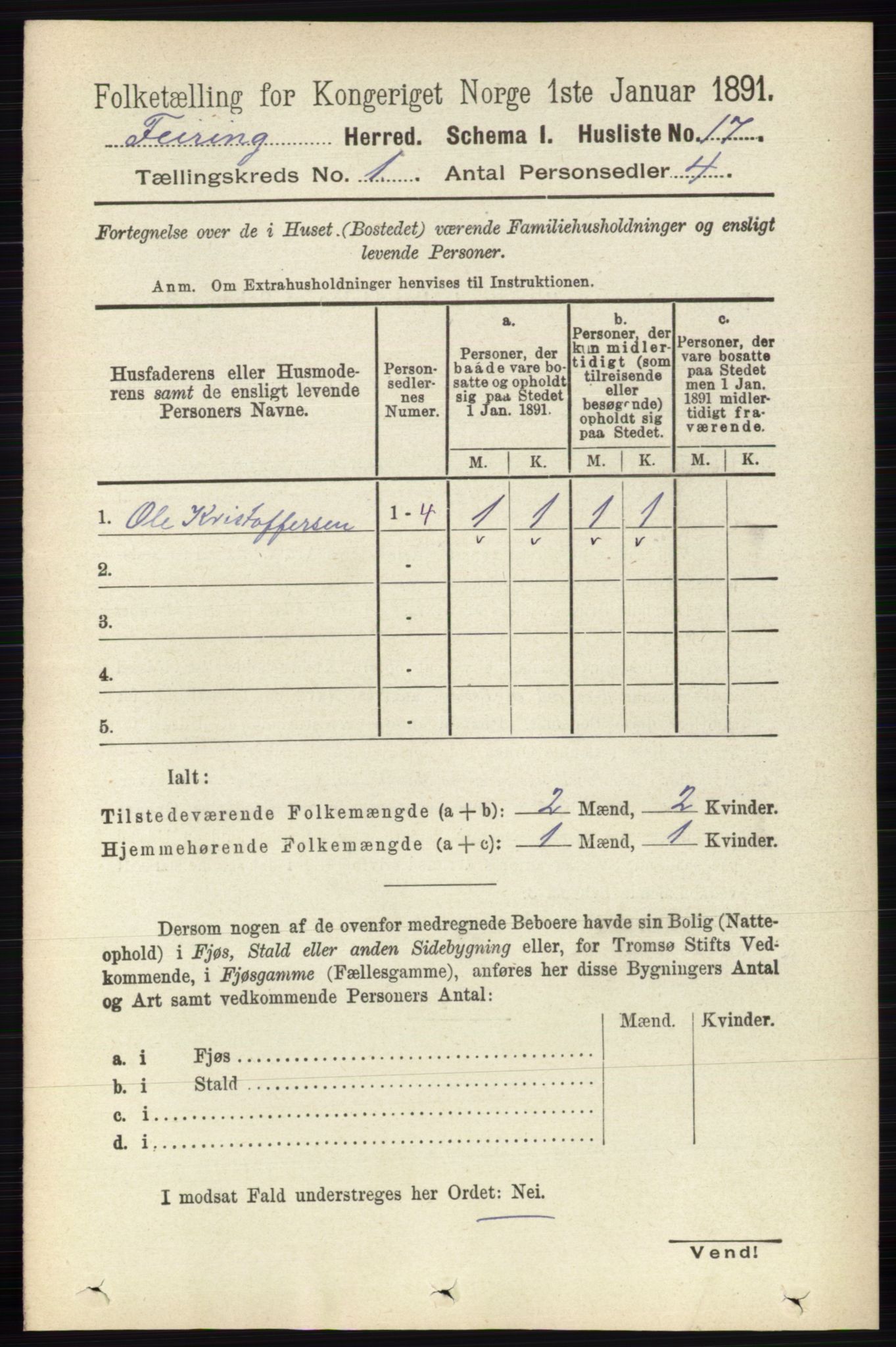 RA, Folketelling 1891 for 0240 Feiring herred, 1891, s. 27