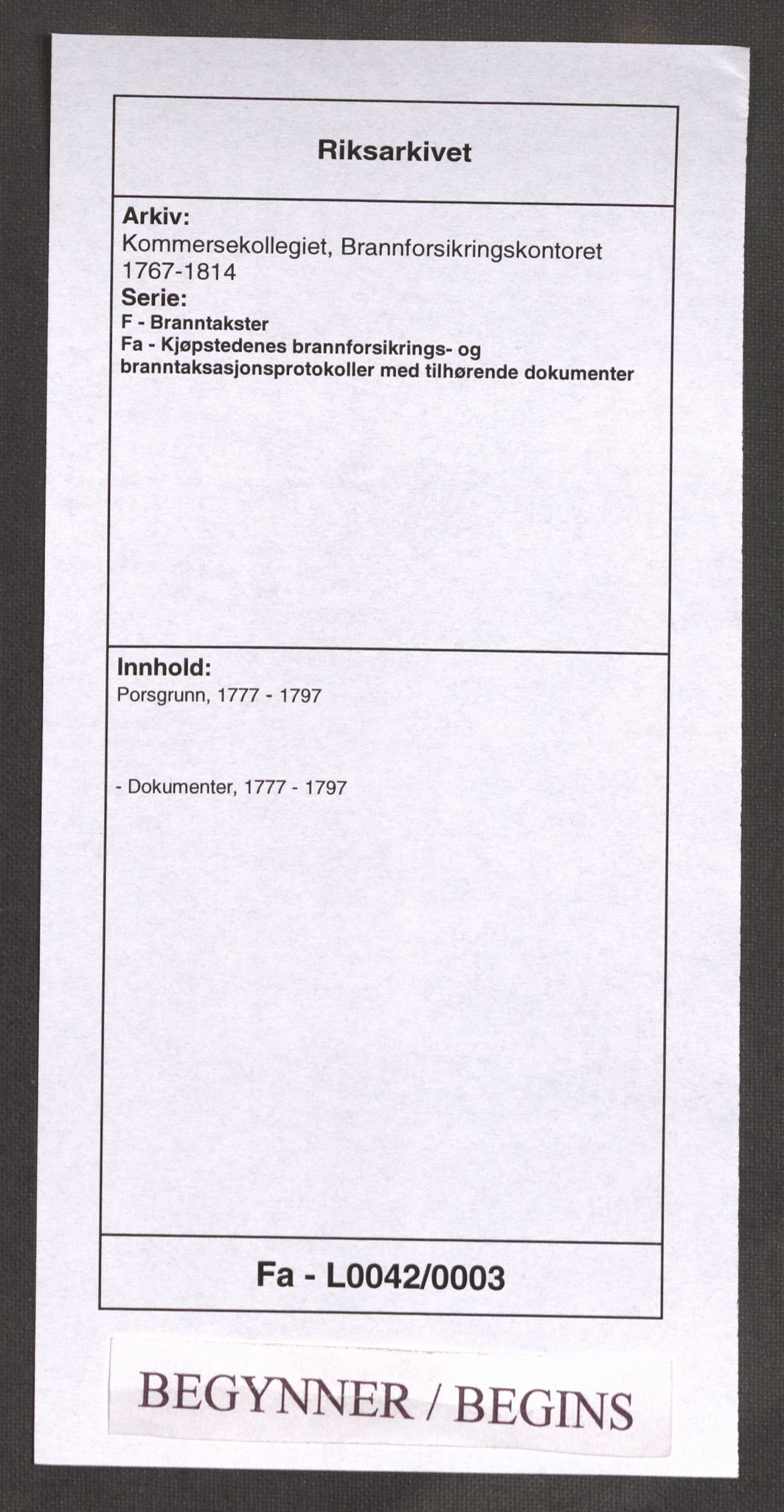 Kommersekollegiet, Brannforsikringskontoret 1767-1814, RA/EA-5458/F/Fa/L0042/0003: Porsgrunn / Dokumenter, 1777-1797