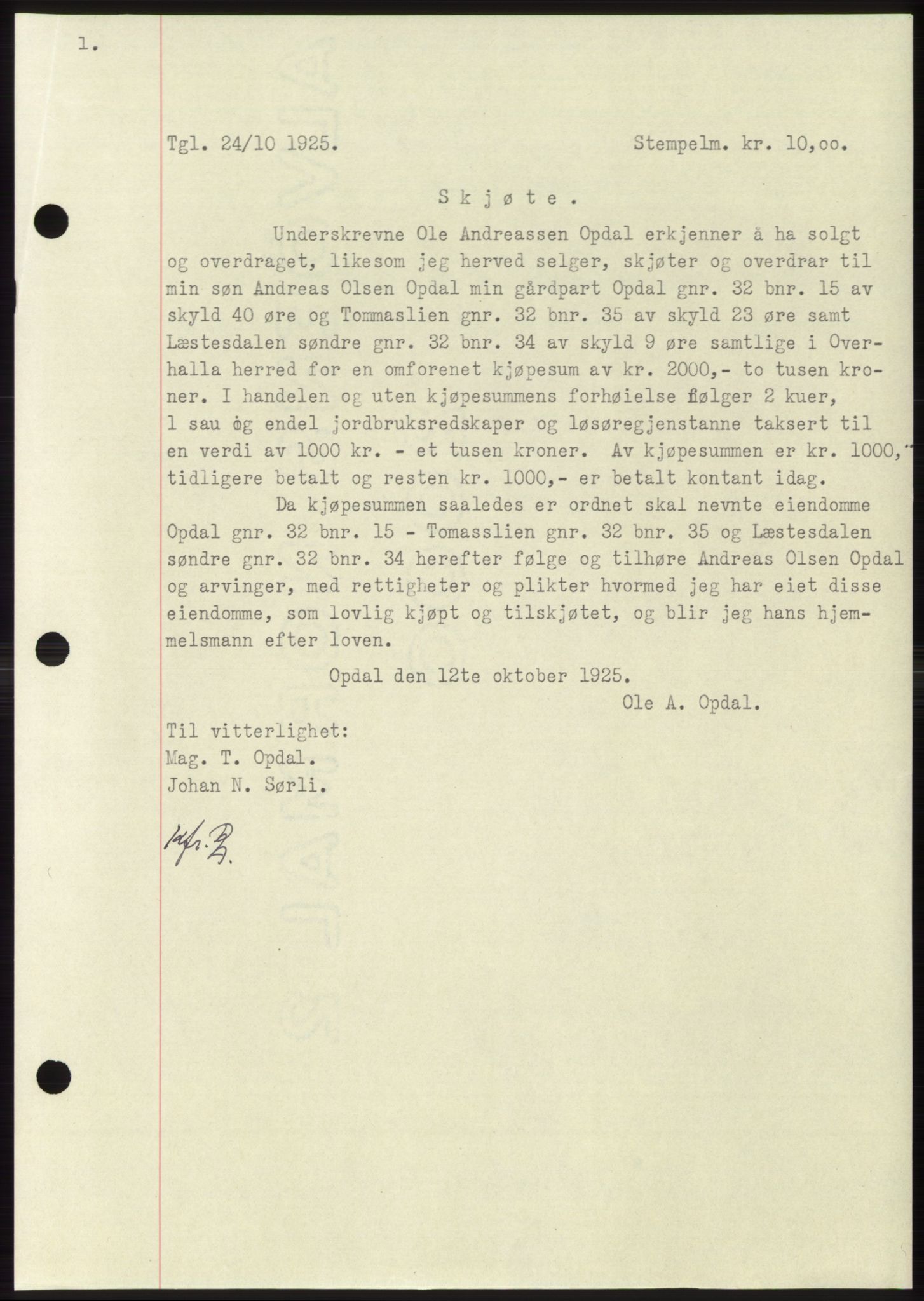 Namdal sorenskriveri, SAT/A-4133/1/2/2C: Pantebok nr. -, 1922-1925, Tingl.dato: 24.10.1925