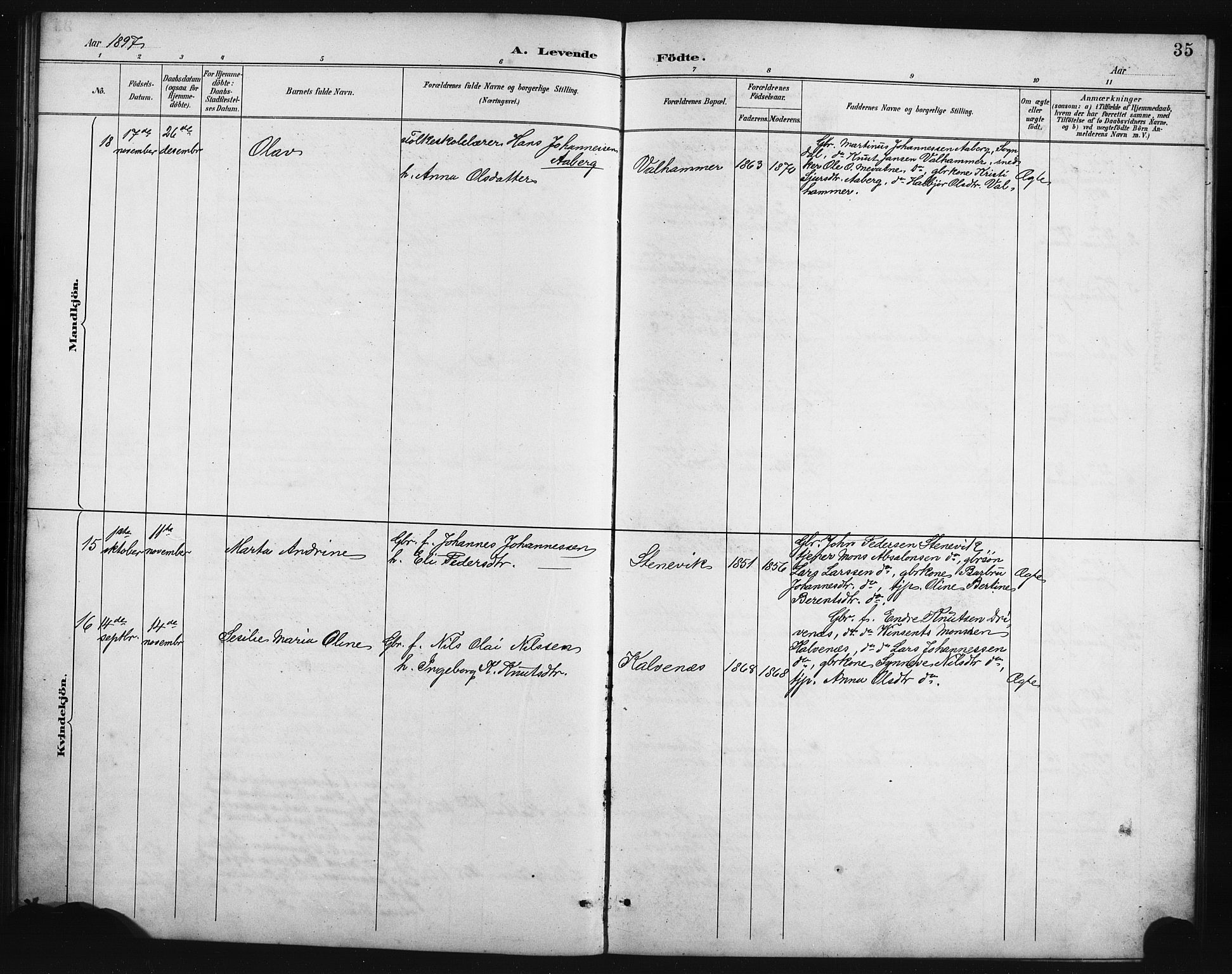 Austevoll sokneprestembete, AV/SAB-A-74201/H/Ha/Hab/Habb/L0004: Klokkerbok nr. B 4, 1889-1901, s. 35