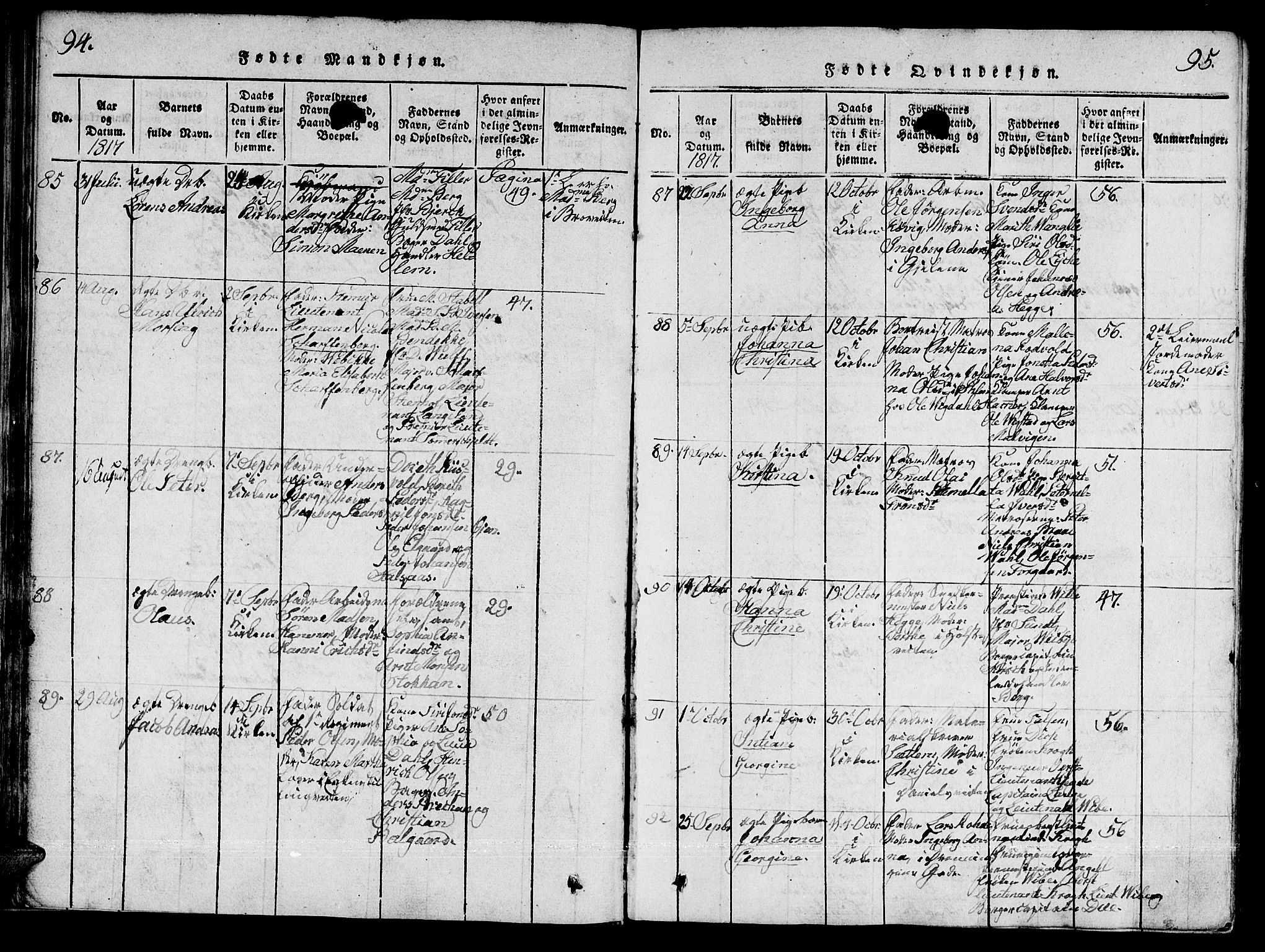 Ministerialprotokoller, klokkerbøker og fødselsregistre - Sør-Trøndelag, SAT/A-1456/601/L0043: Ministerialbok nr. 601A11, 1815-1821, s. 94-95