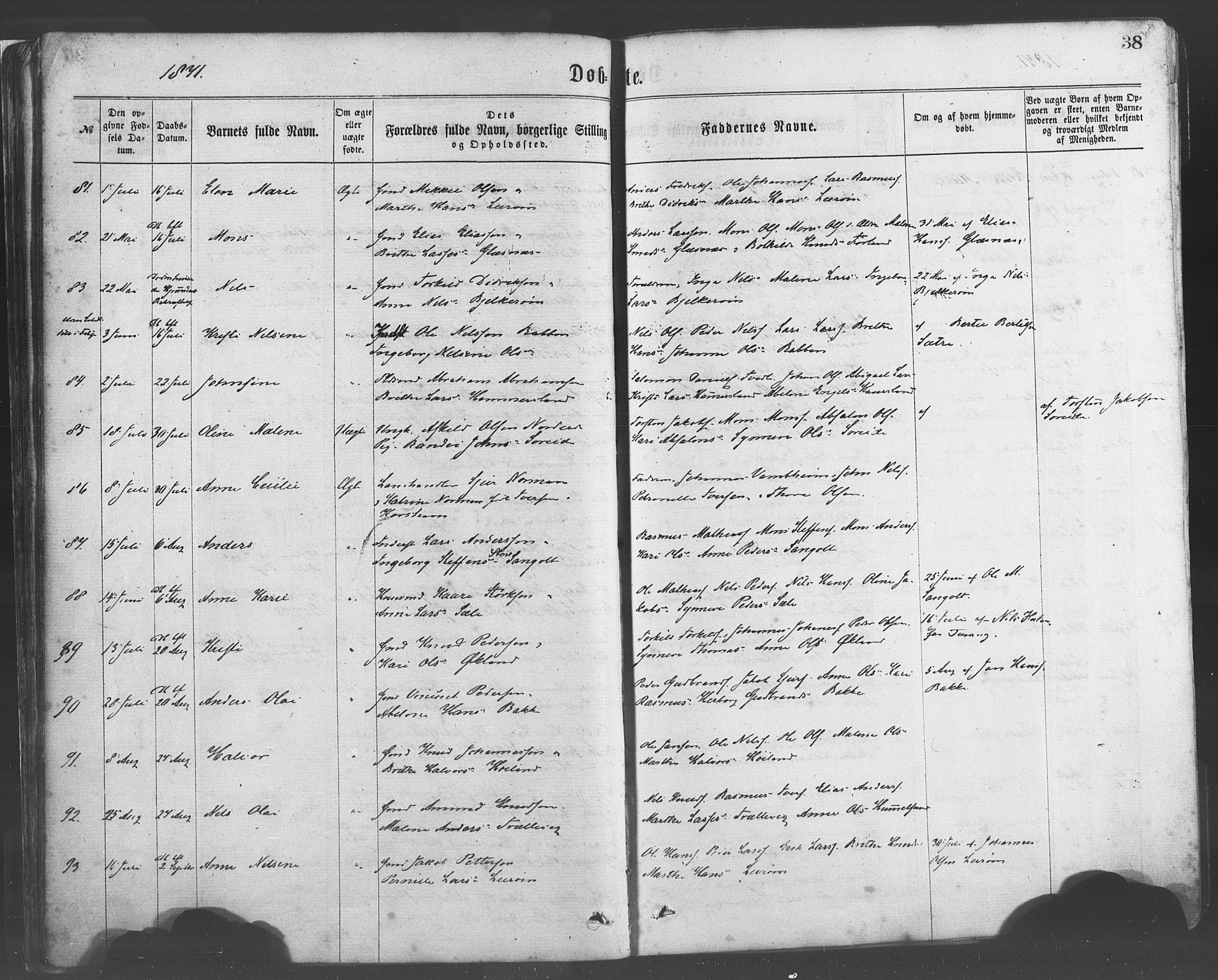 Sund sokneprestembete, AV/SAB-A-99930: Ministerialbok nr. A 15, 1867-1881, s. 38