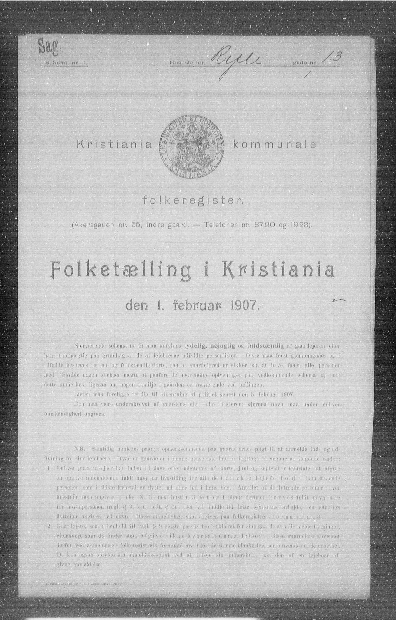 OBA, Kommunal folketelling 1.2.1907 for Kristiania kjøpstad, 1907, s. 42435