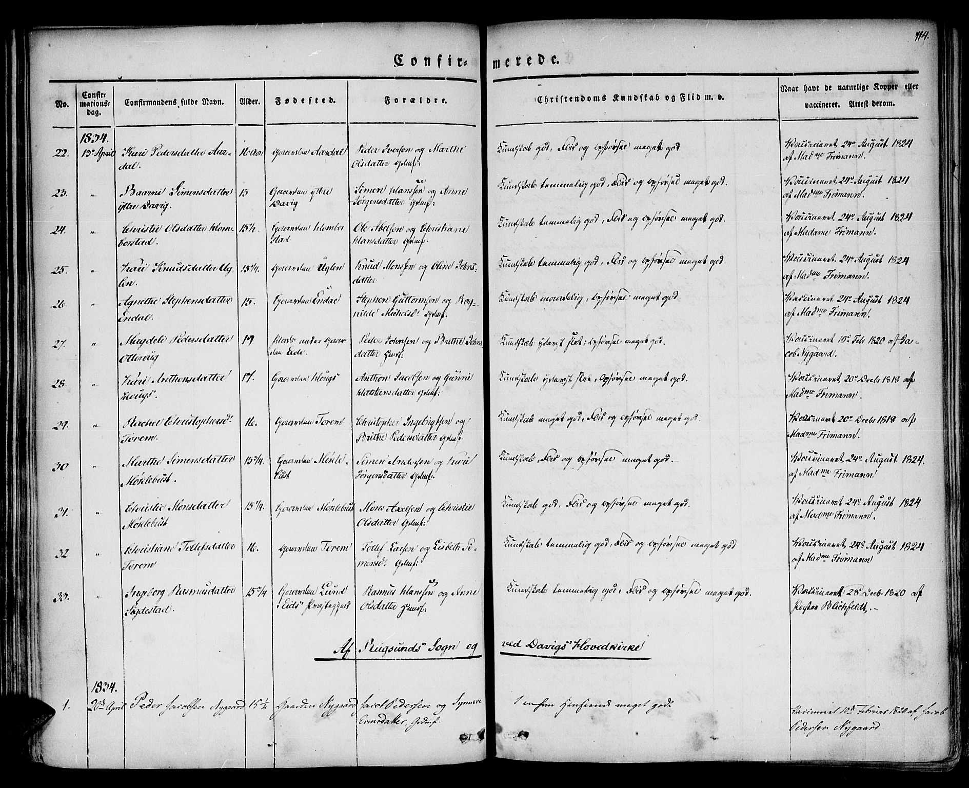Davik sokneprestembete, AV/SAB-A-79701/H/Haa/Haaa/L0004: Ministerialbok nr. A 4, 1830-1849, s. 114