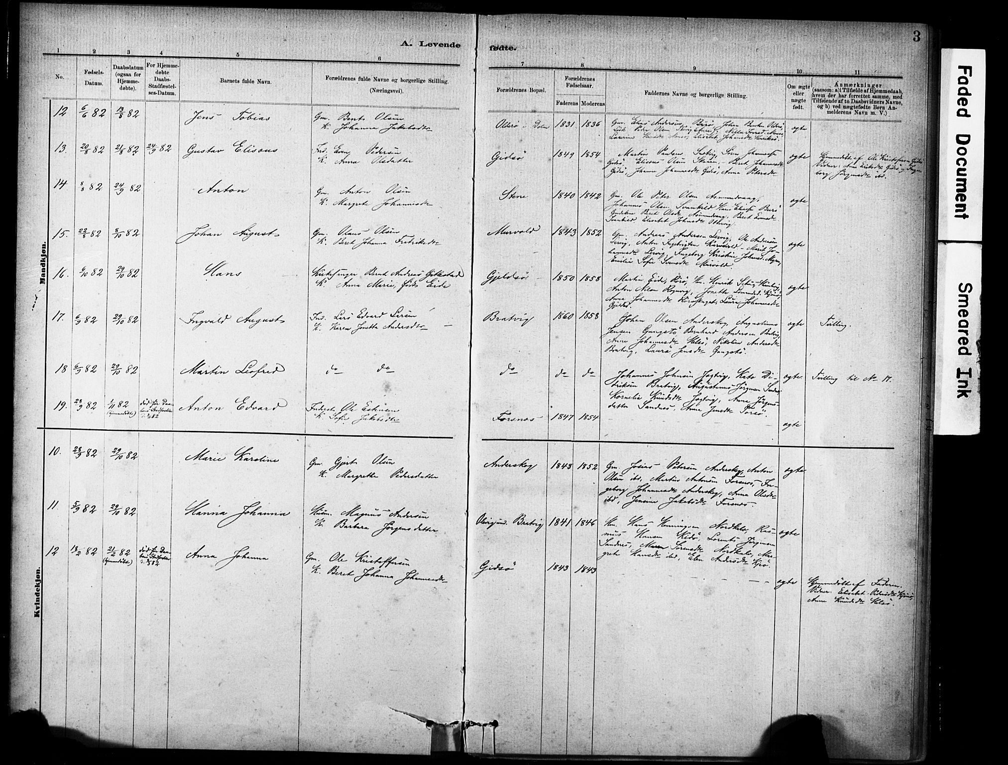 Ministerialprotokoller, klokkerbøker og fødselsregistre - Sør-Trøndelag, AV/SAT-A-1456/635/L0551: Ministerialbok nr. 635A01, 1882-1899, s. 3