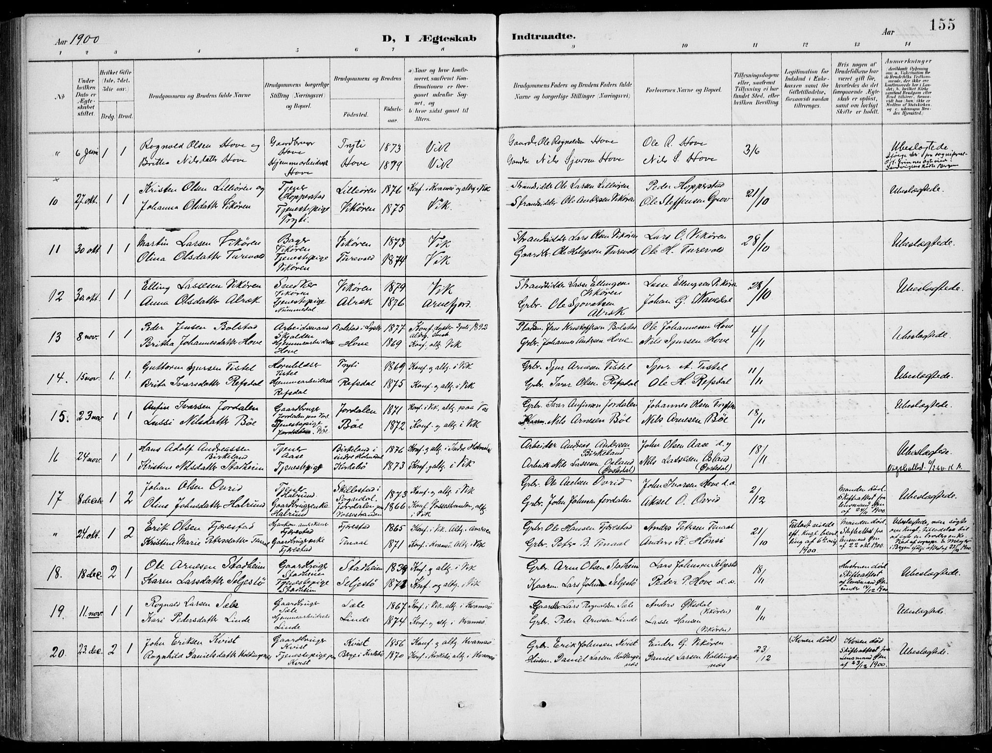 Vik sokneprestembete, AV/SAB-A-81501/H/Haa/Haab/L0002: Ministerialbok nr. B  2, 1891-1907, s. 155