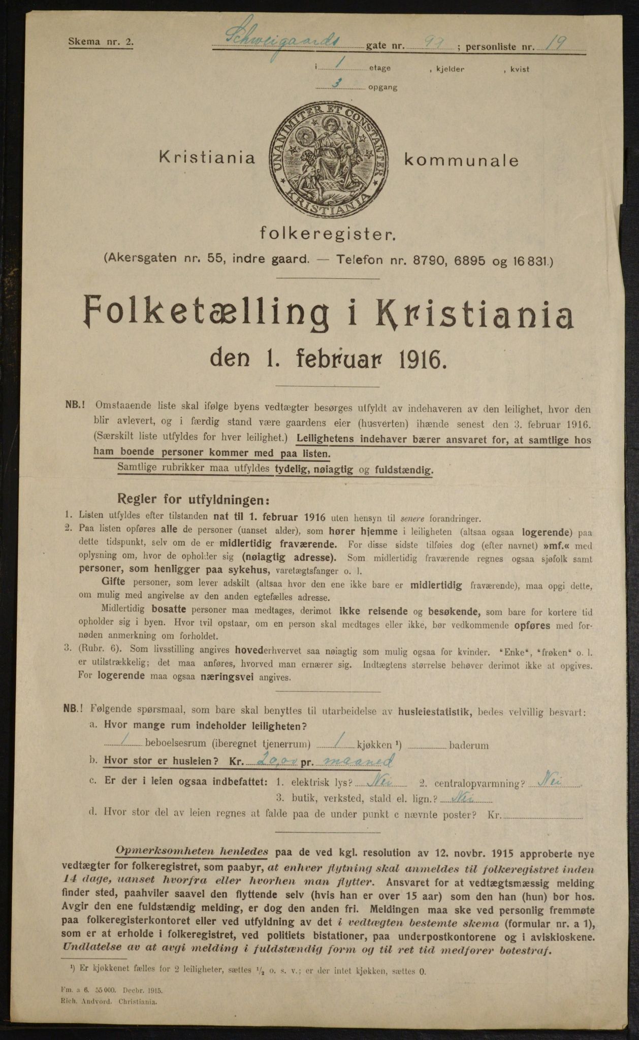 OBA, Kommunal folketelling 1.2.1916 for Kristiania, 1916, s. 94831