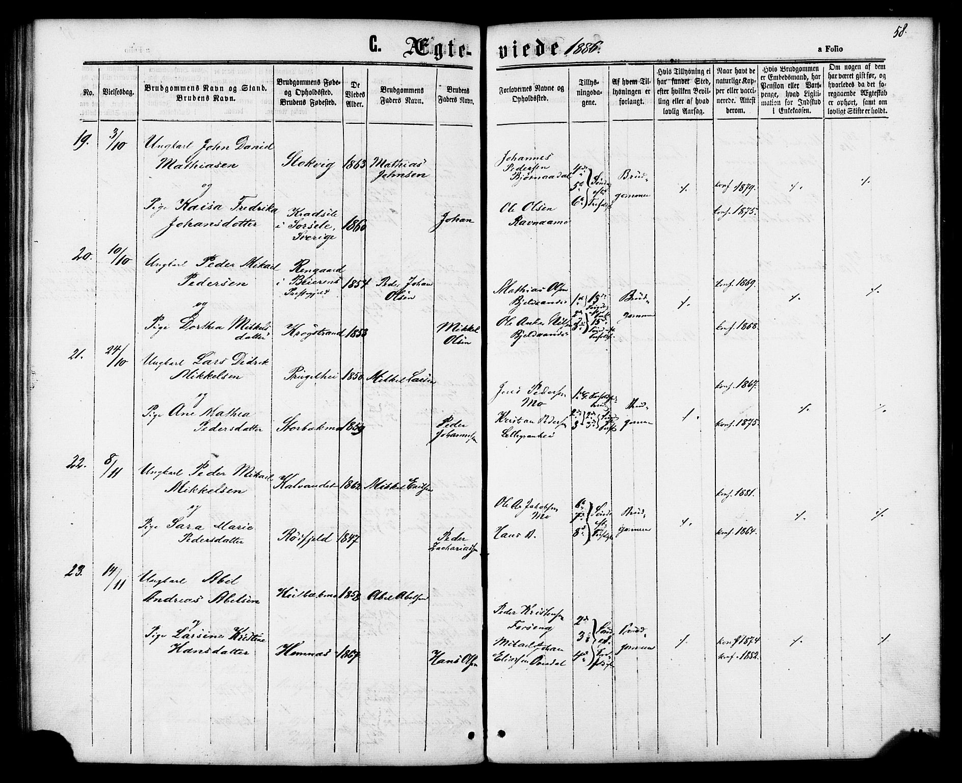 Ministerialprotokoller, klokkerbøker og fødselsregistre - Nordland, AV/SAT-A-1459/827/L0395: Ministerialbok nr. 827A07, 1864-1886, s. 58