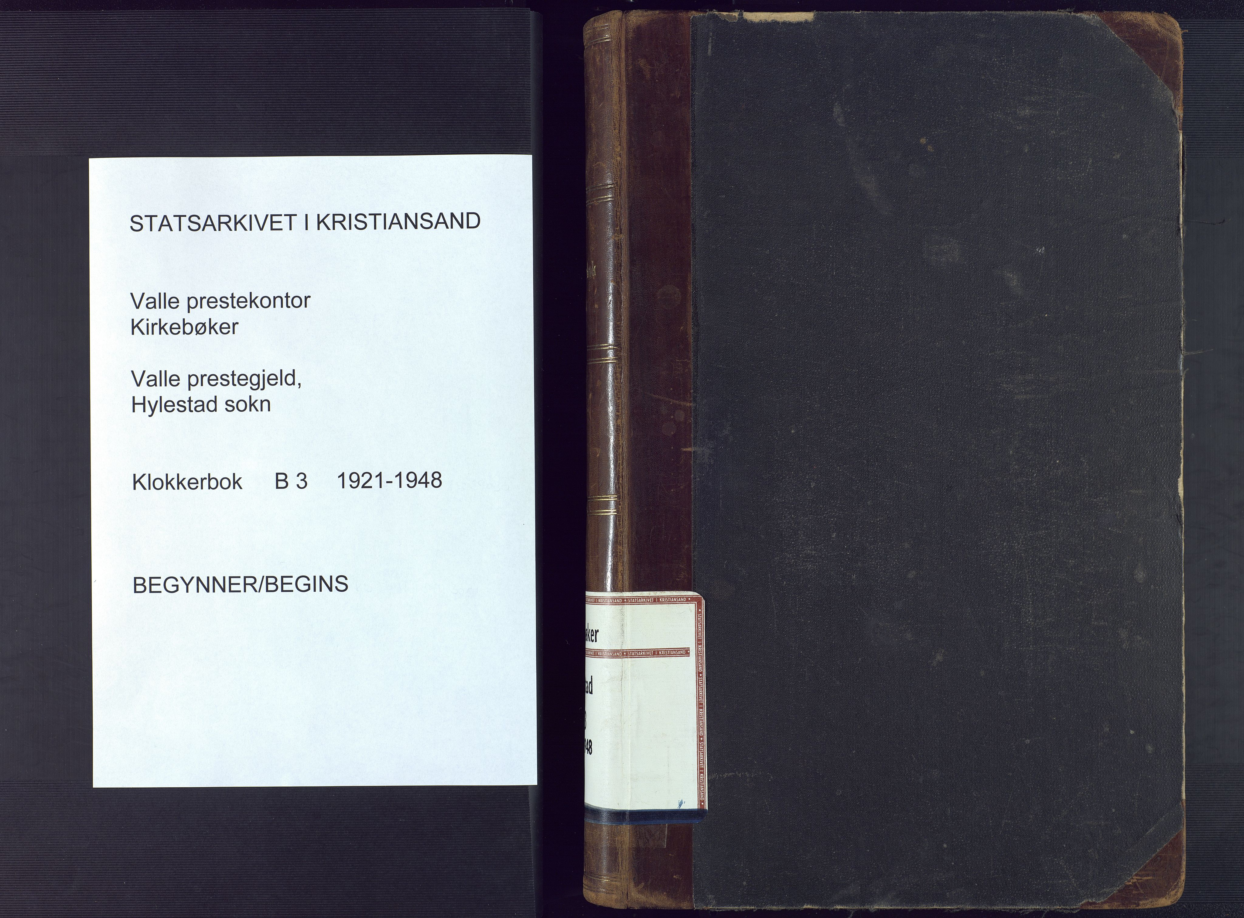 Valle sokneprestkontor, AV/SAK-1111-0044/F/Fb/Fbb/L0003: Klokkerbok nr. B 3, 1921-1948