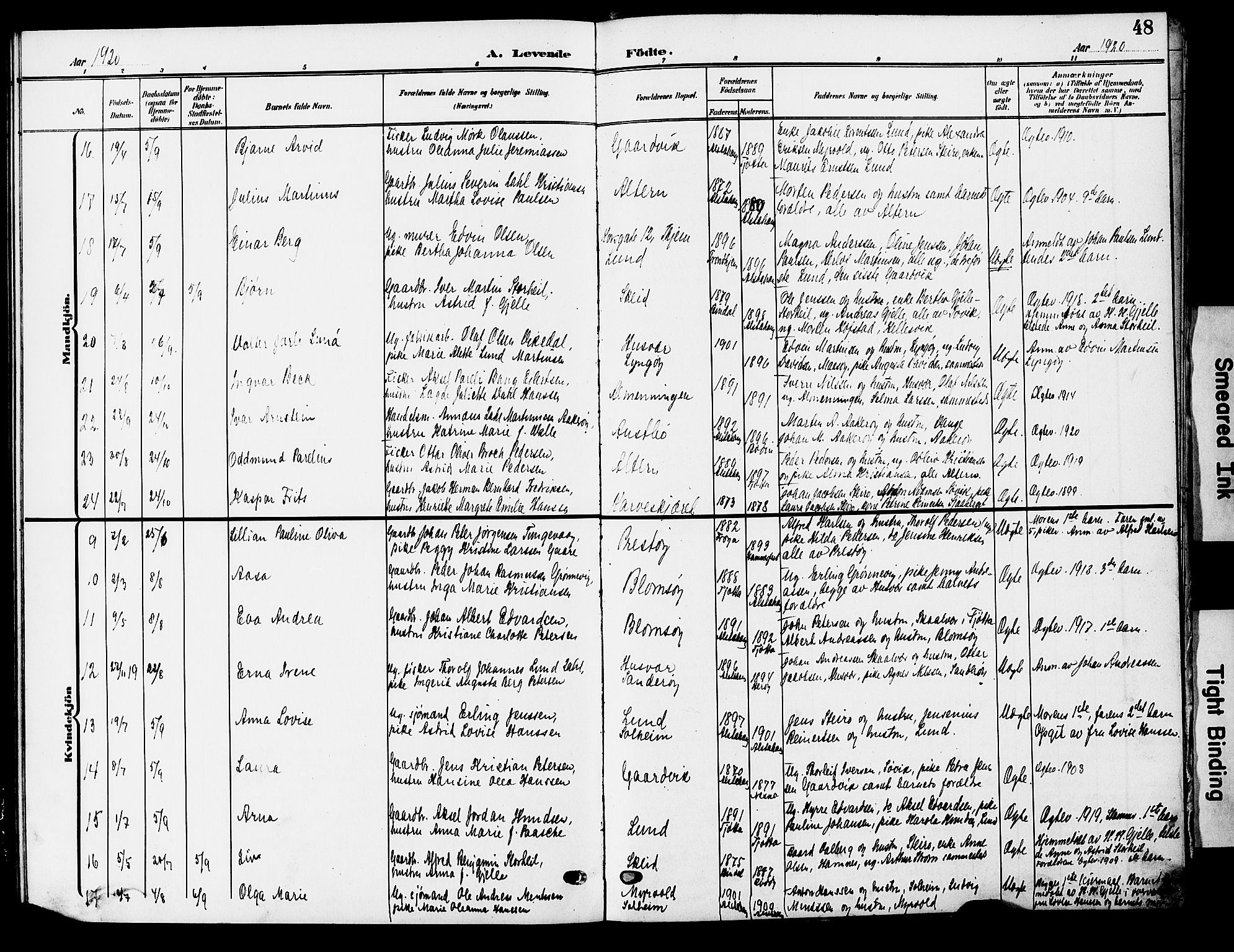 Ministerialprotokoller, klokkerbøker og fødselsregistre - Nordland, AV/SAT-A-1459/830/L0464: Klokkerbok nr. 830C06, 1906-1925, s. 48