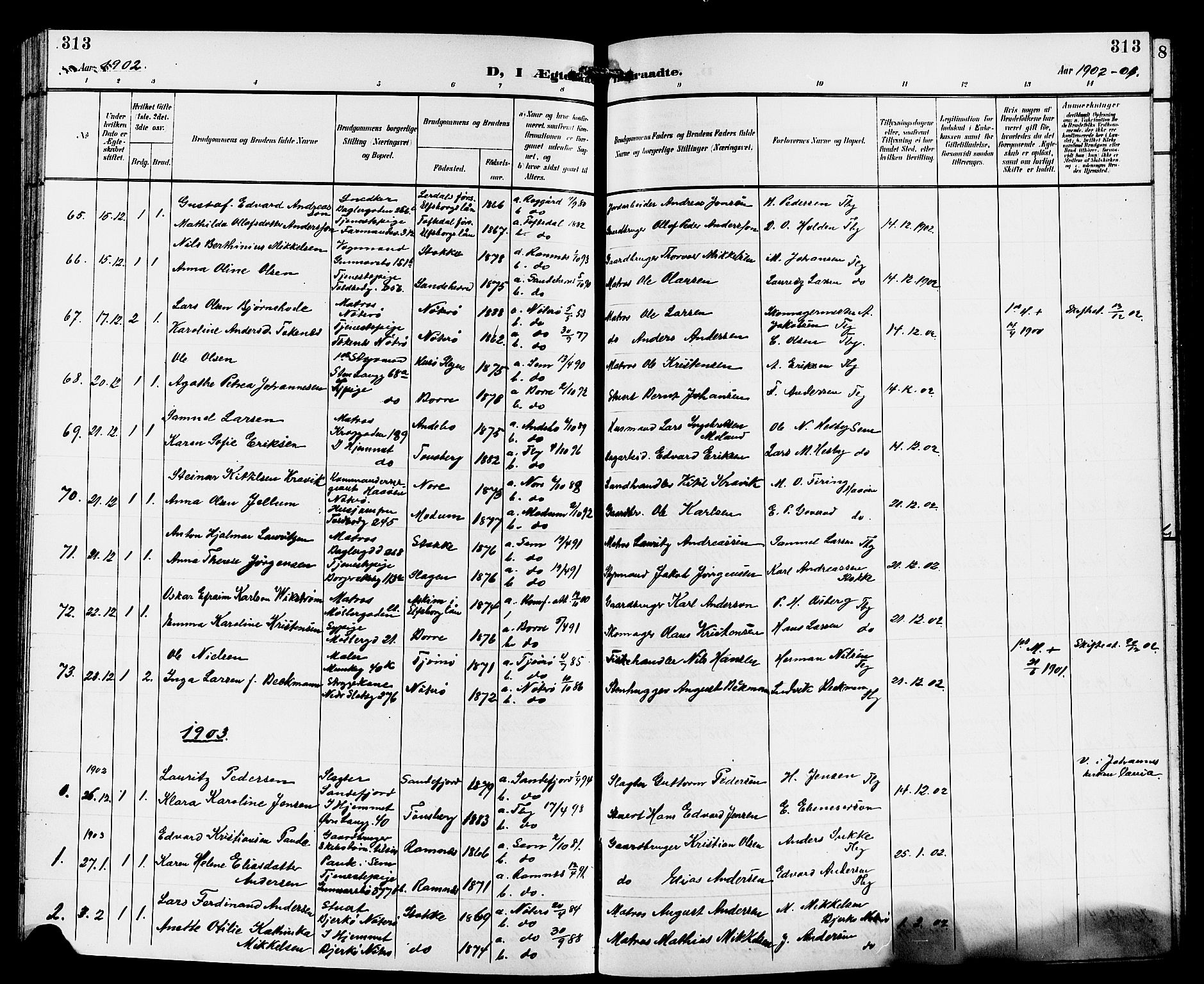 Tønsberg kirkebøker, AV/SAKO-A-330/G/Ga/L0007: Klokkerbok nr. 7, 1896-1904, s. 313
