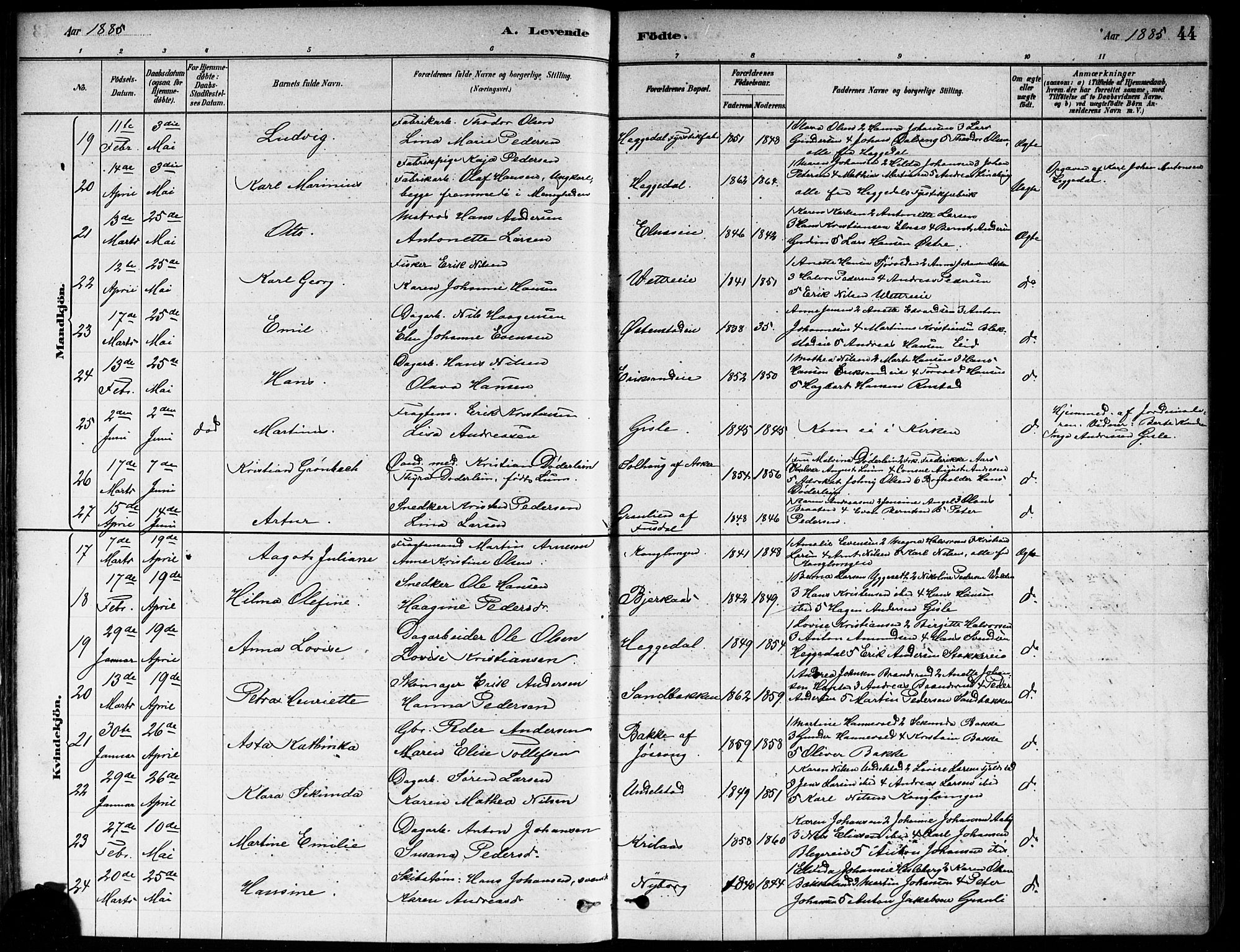 Asker prestekontor Kirkebøker, AV/SAO-A-10256a/F/Fa/L0013: Ministerialbok nr. I 13, 1879-1896, s. 44