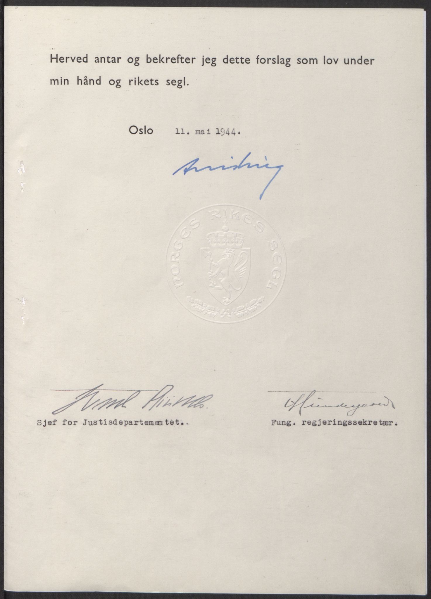 NS-administrasjonen 1940-1945 (Statsrådsekretariatet, de kommisariske statsråder mm), RA/S-4279/D/Db/L0100: Lover, 1944, s. 212