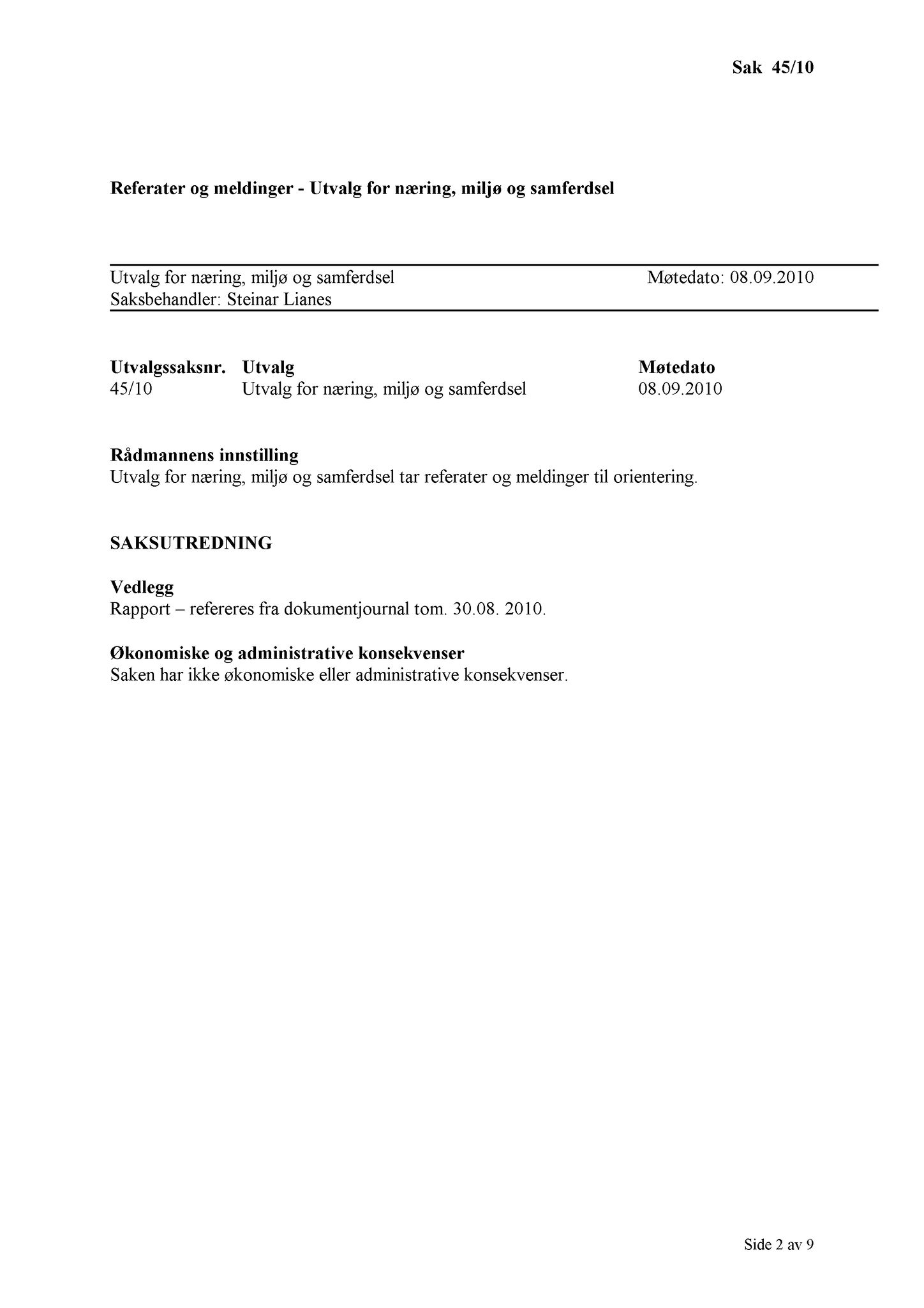 Klæbu Kommune, TRKO/KK/13-NMS/L003: Utvalg for næring, miljø og samferdsel, 2010, s. 143