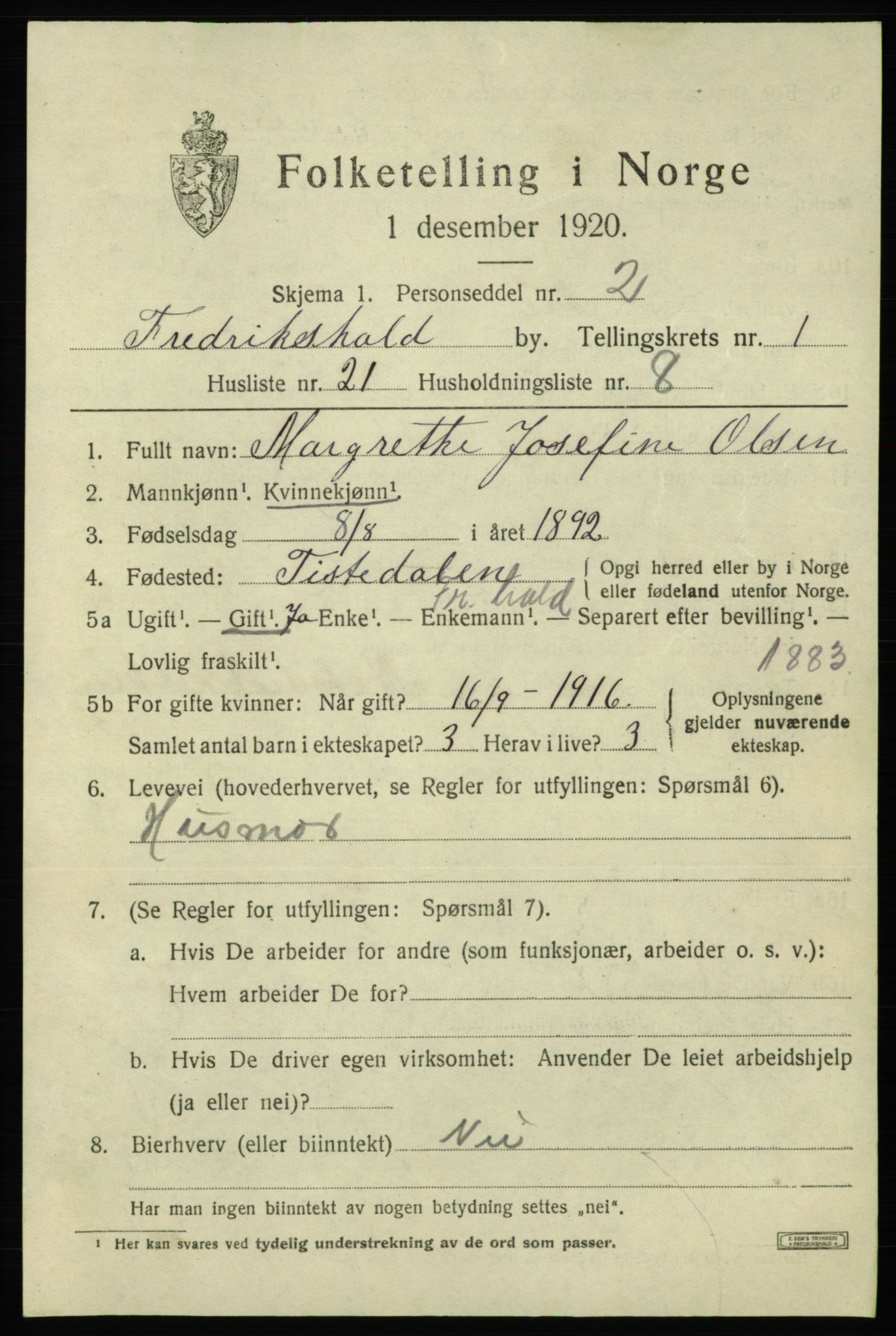 SAO, Folketelling 1920 for 0101 Fredrikshald kjøpstad, 1920, s. 8442