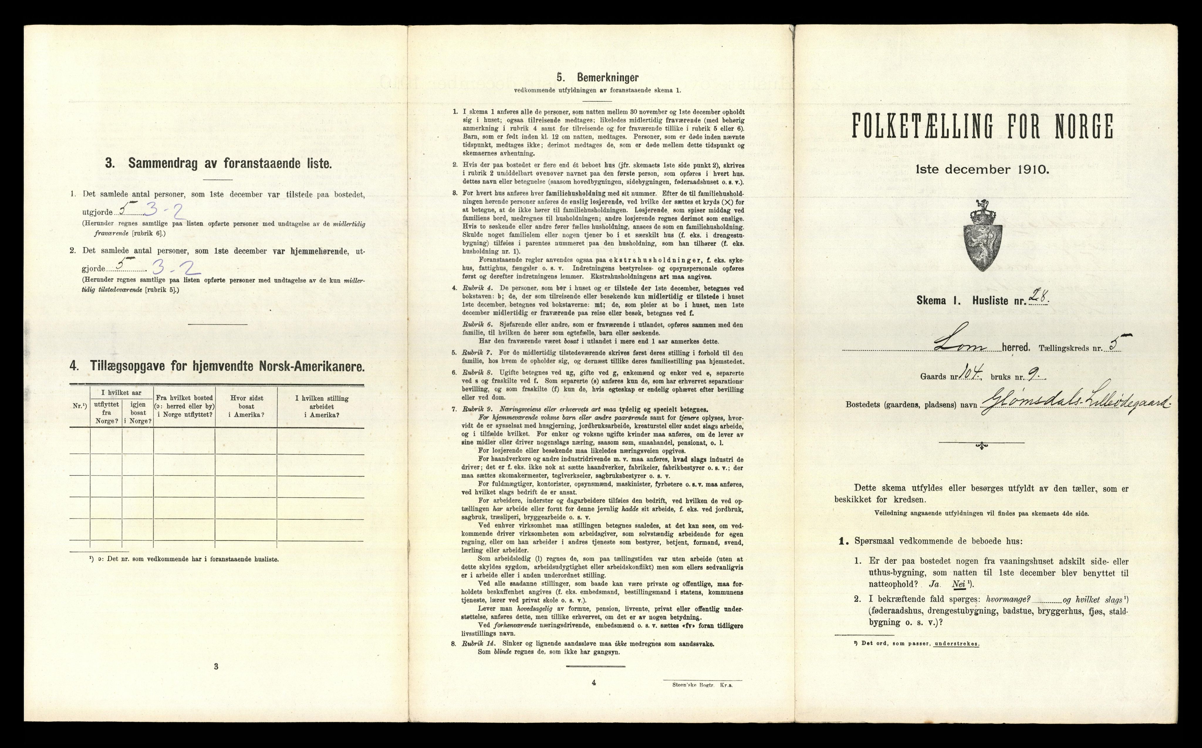 RA, Folketelling 1910 for 0514 Lom herred, 1910, s. 749