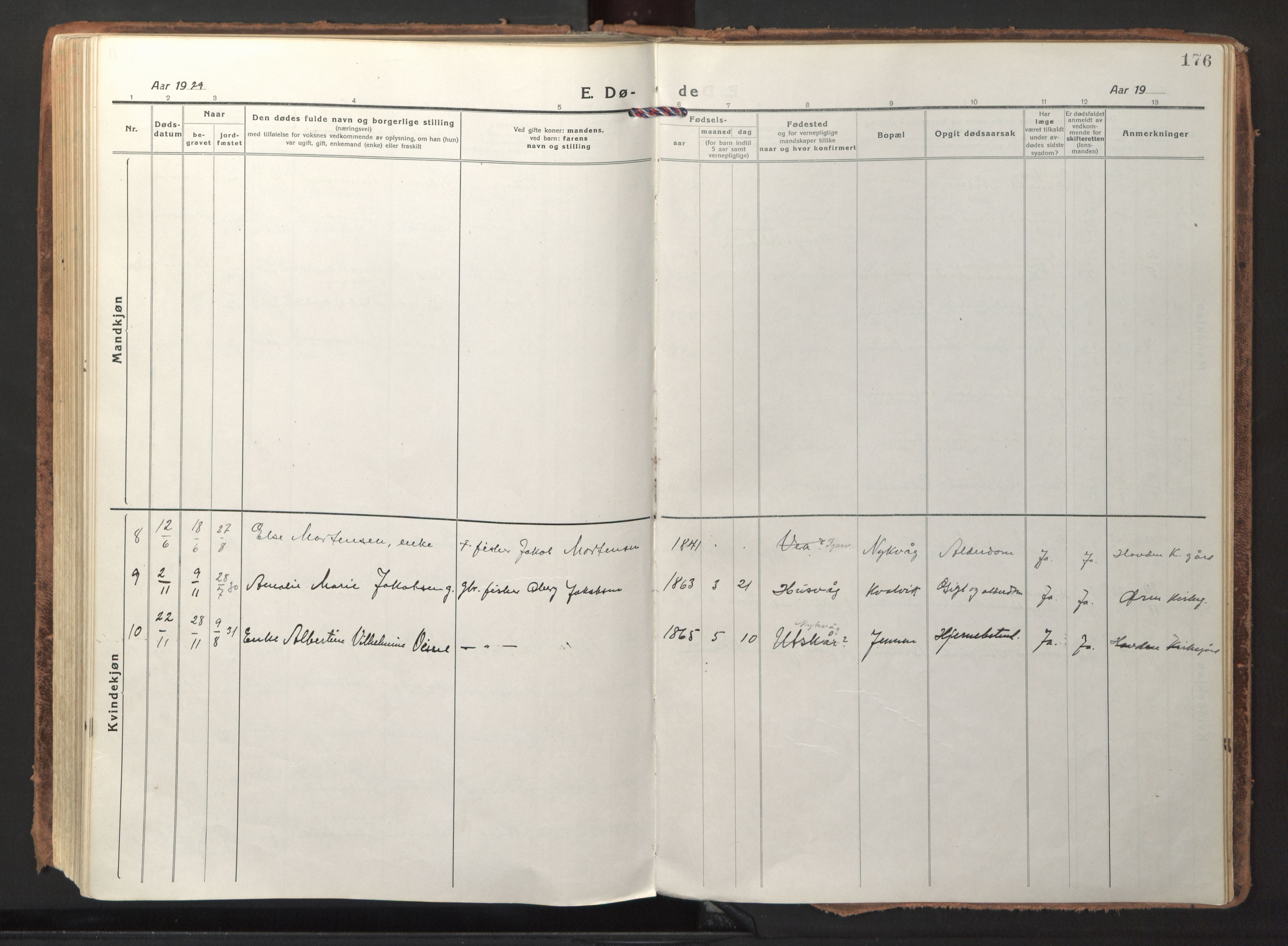 Ministerialprotokoller, klokkerbøker og fødselsregistre - Nordland, AV/SAT-A-1459/892/L1323: Ministerialbok nr. 892A04, 1917-1934, s. 176