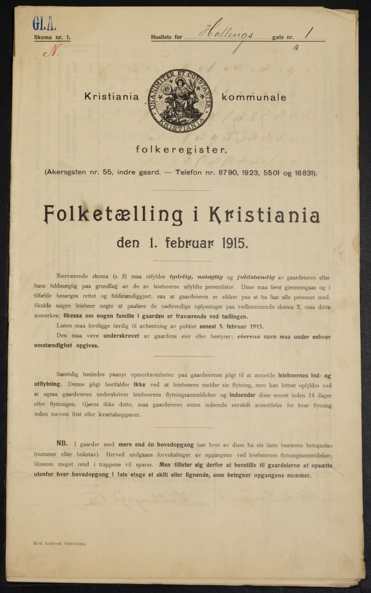 OBA, Kommunal folketelling 1.2.1915 for Kristiania, 1915, s. 33627
