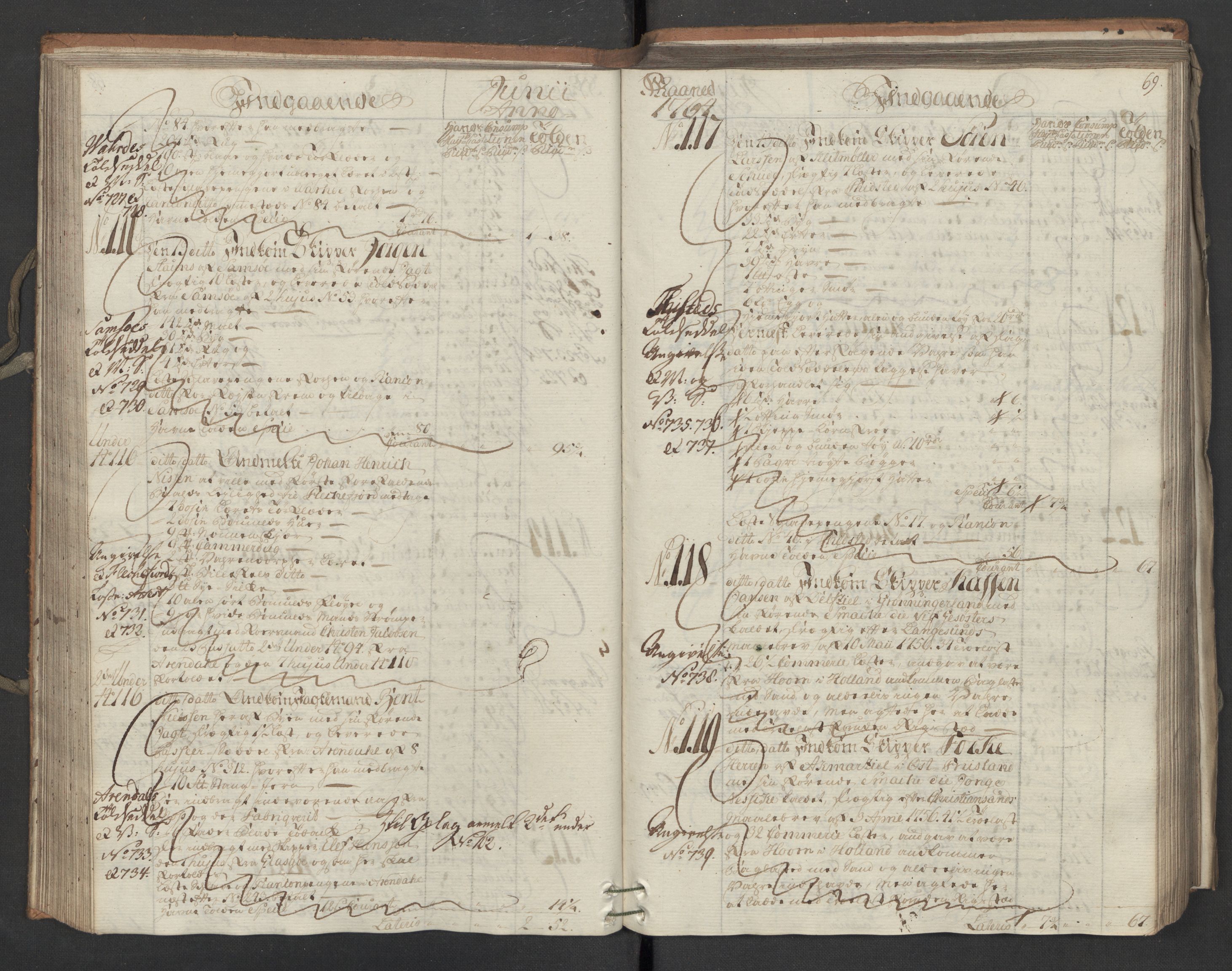 Generaltollkammeret, tollregnskaper, AV/RA-EA-5490/R16/L0054/0001: Tollregnskaper Kristiansand / Inngående hovedtollbok, 1764, s. 68b-69a
