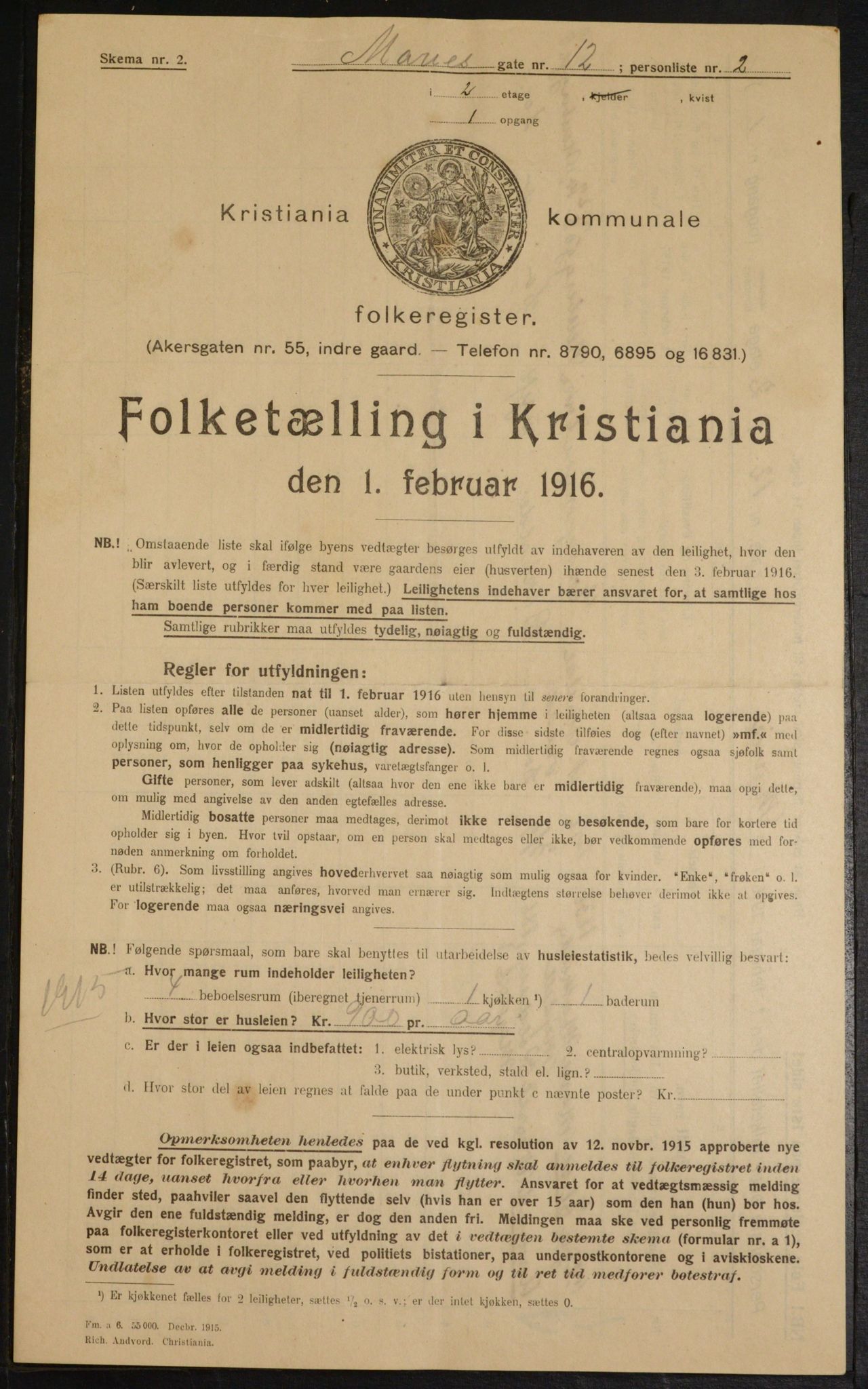 OBA, Kommunal folketelling 1.2.1916 for Kristiania, 1916, s. 64354