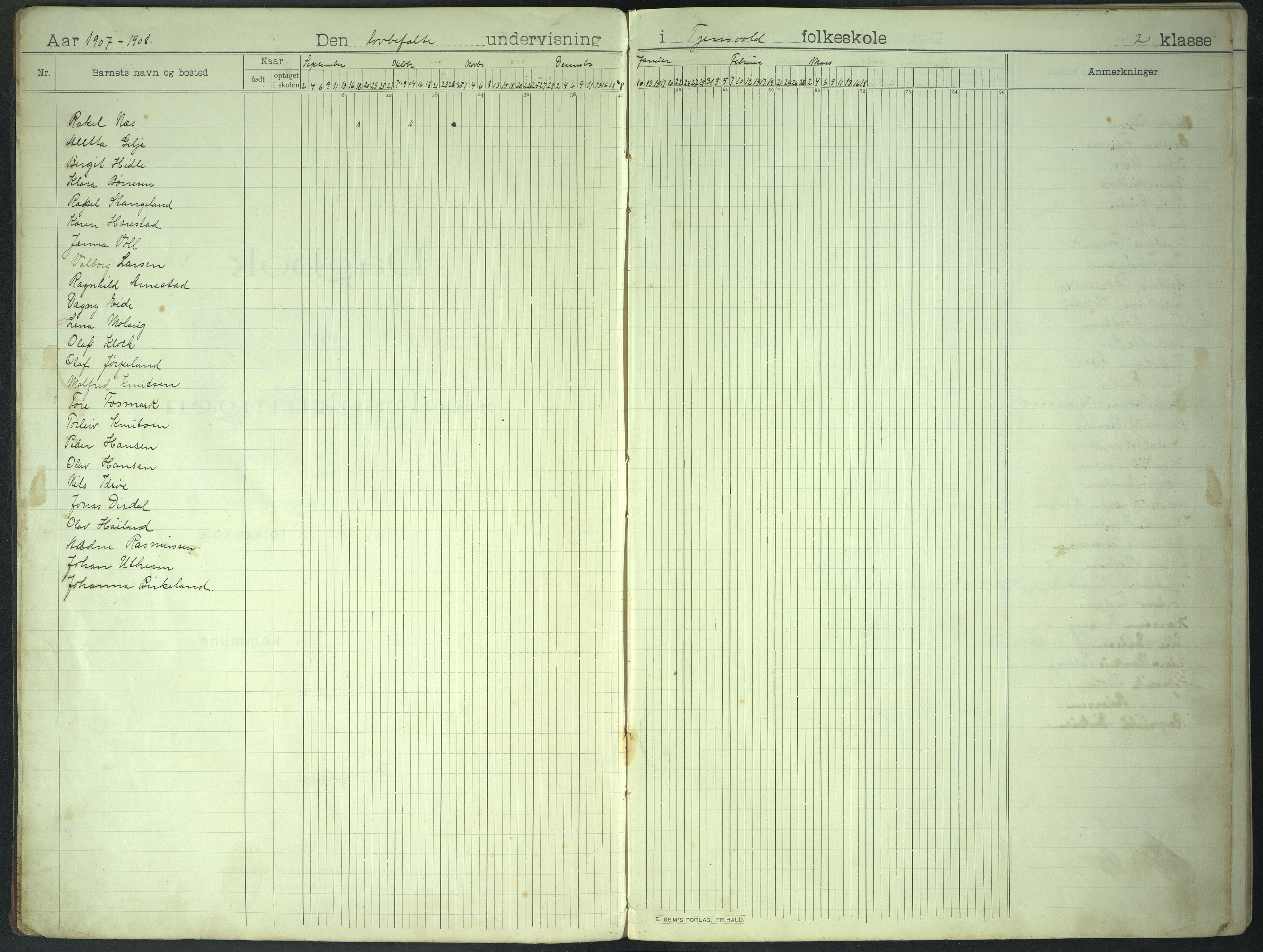 Hetland kommune. Tjensvoll skole, BYST/A-0147/G/Ga/L0002: Dagbok, 1907-1913