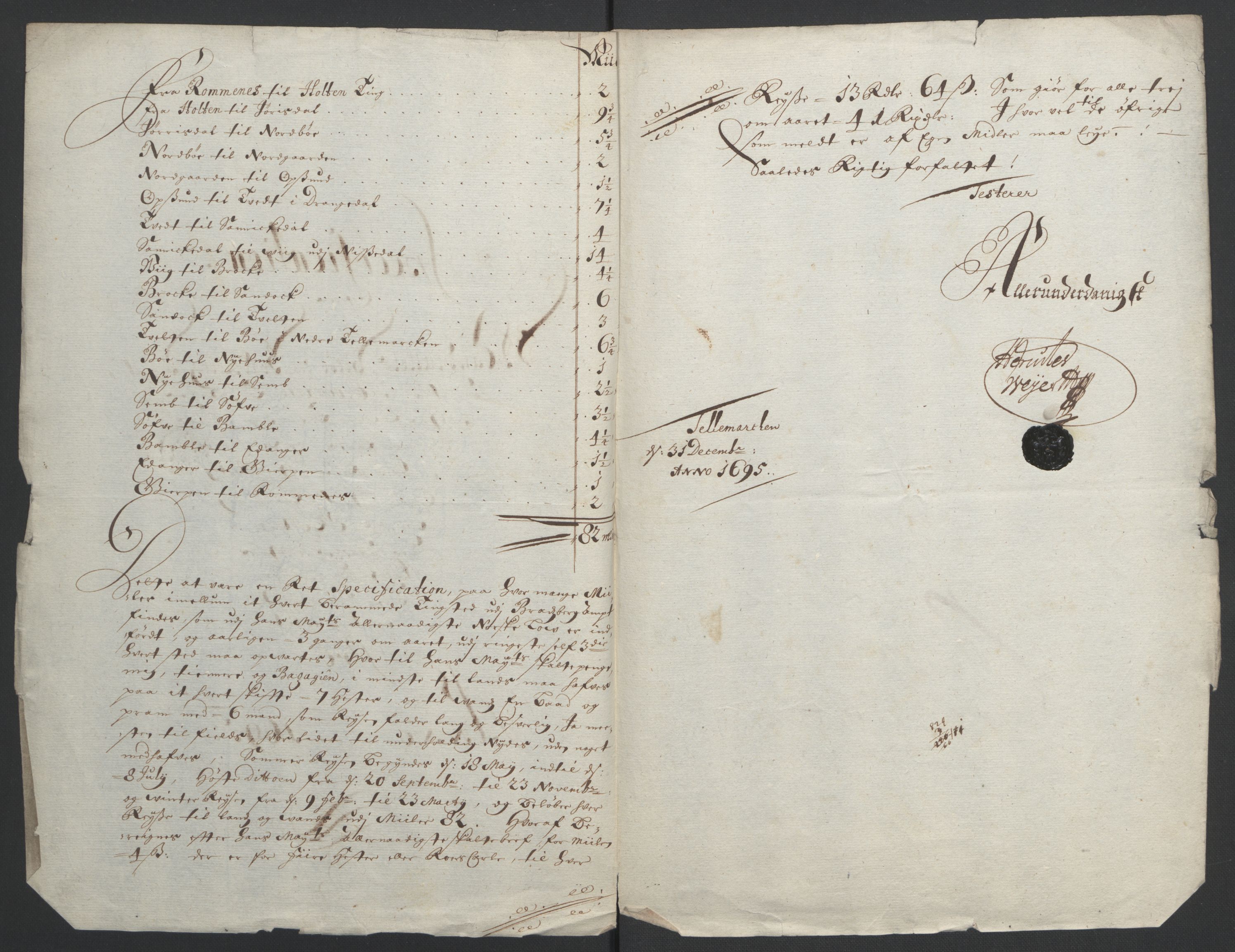 Rentekammeret inntil 1814, Reviderte regnskaper, Fogderegnskap, AV/RA-EA-4092/R36/L2093: Fogderegnskap Øvre og Nedre Telemark og Bamble, 1695, s. 559