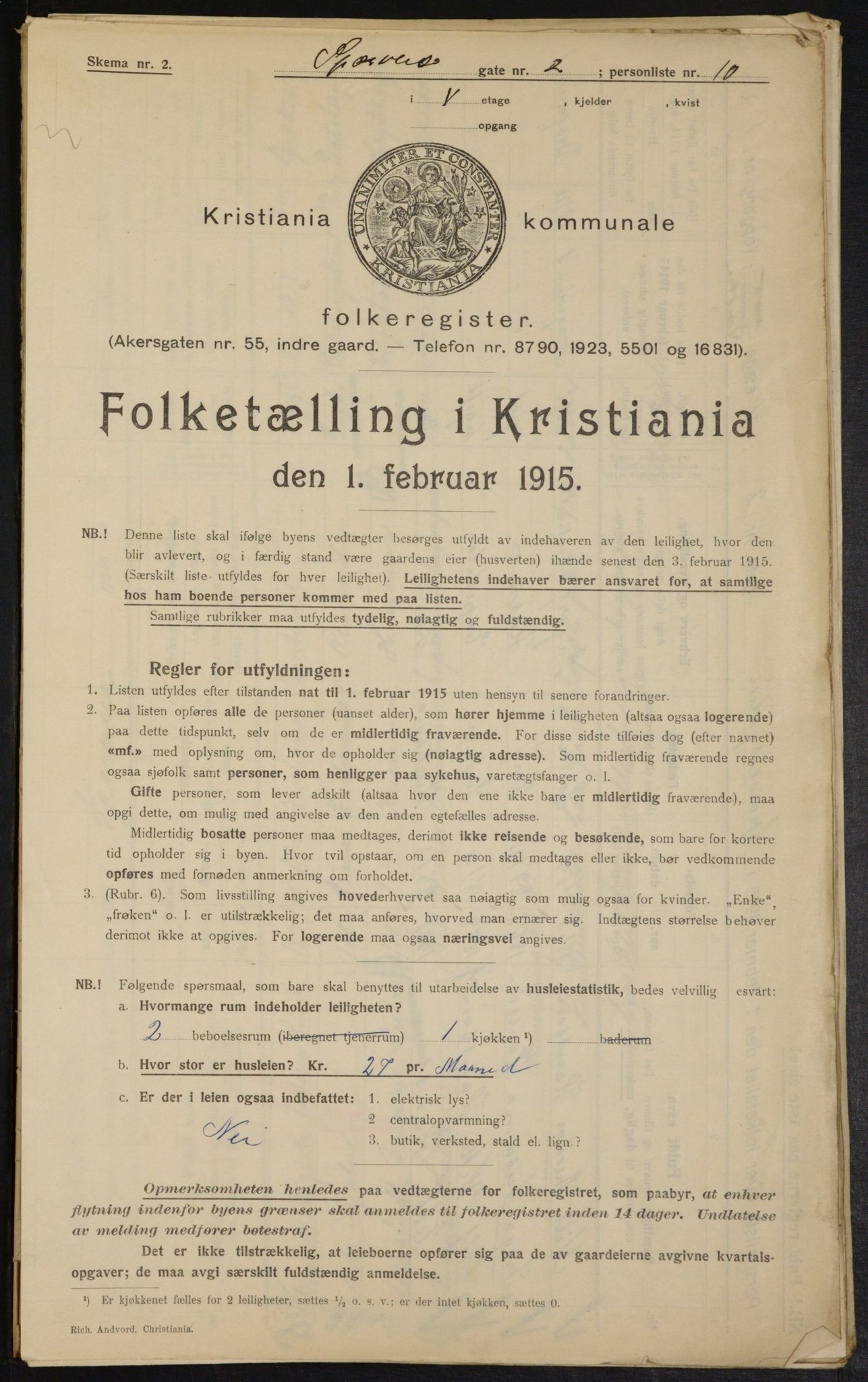 OBA, Kommunal folketelling 1.2.1915 for Kristiania, 1915, s. 100327