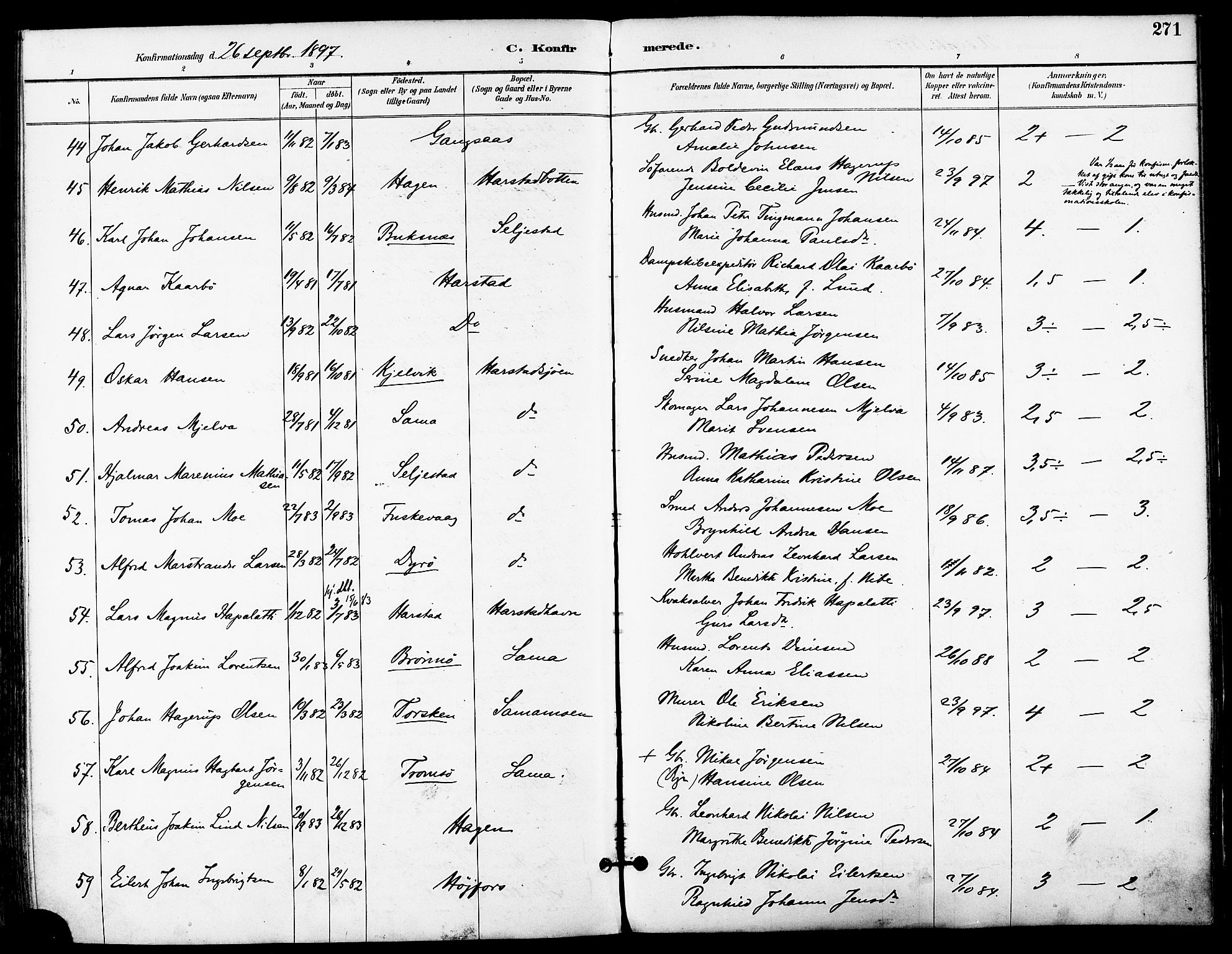 Trondenes sokneprestkontor, AV/SATØ-S-1319/H/Ha/L0016kirke: Ministerialbok nr. 16, 1890-1898, s. 271