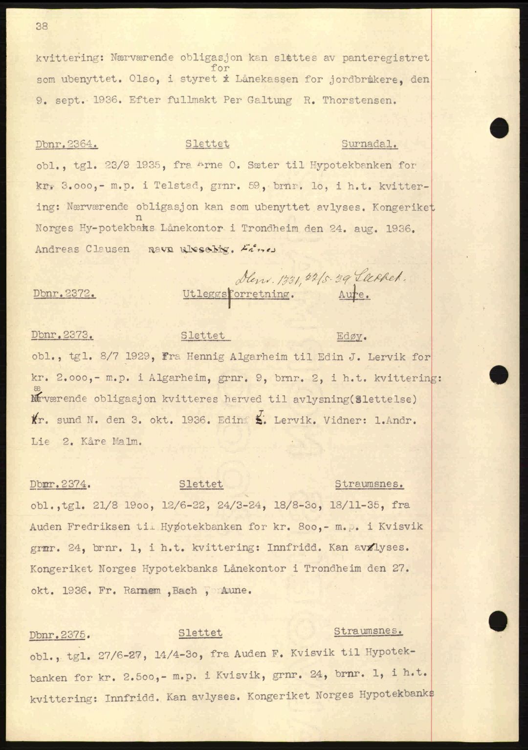 Nordmøre sorenskriveri, SAT/A-4132/1/2/2Ca: Pantebok nr. C80, 1936-1939, Dagboknr: 2364/1936
