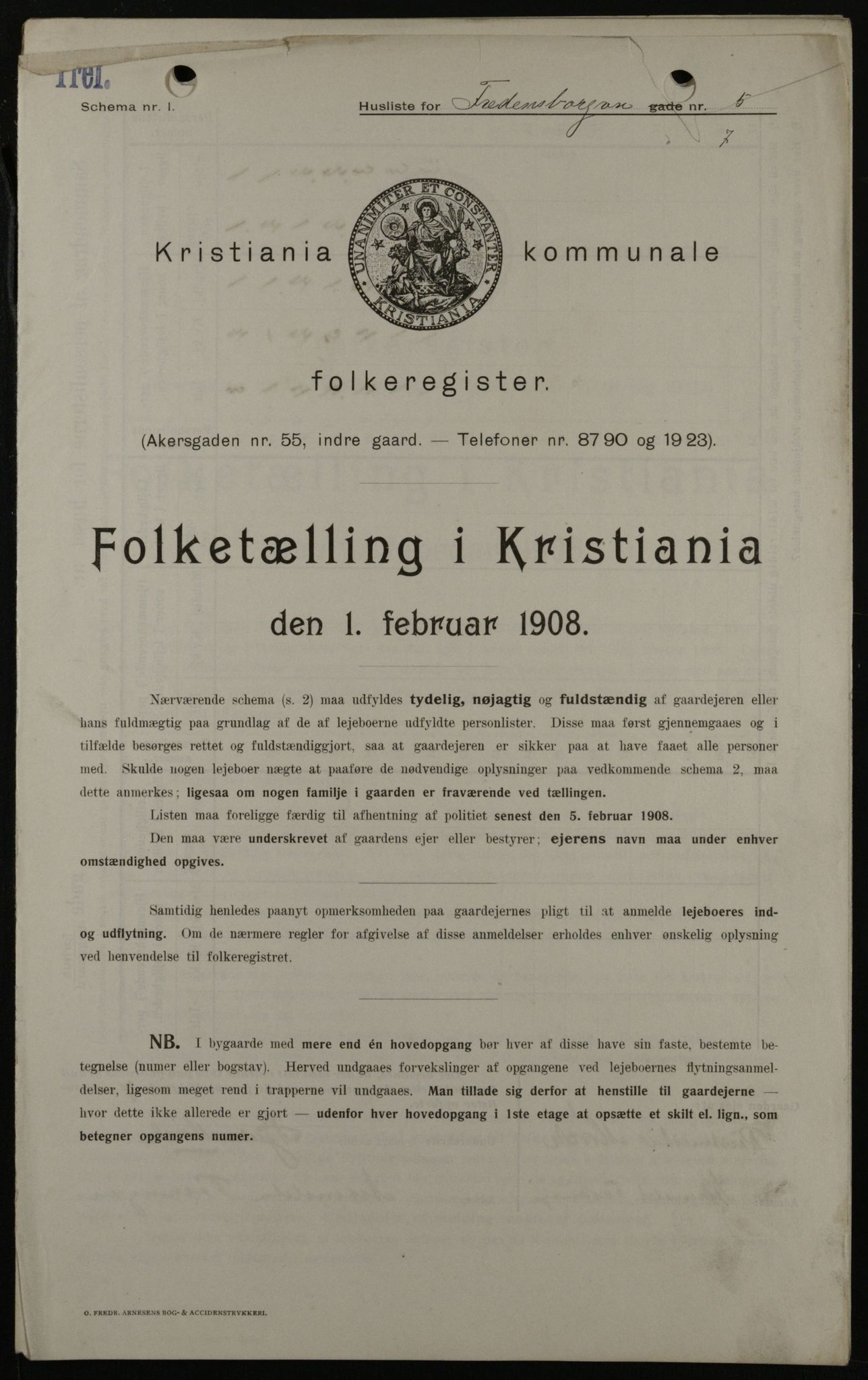 OBA, Kommunal folketelling 1.2.1908 for Kristiania kjøpstad, 1908, s. 23168