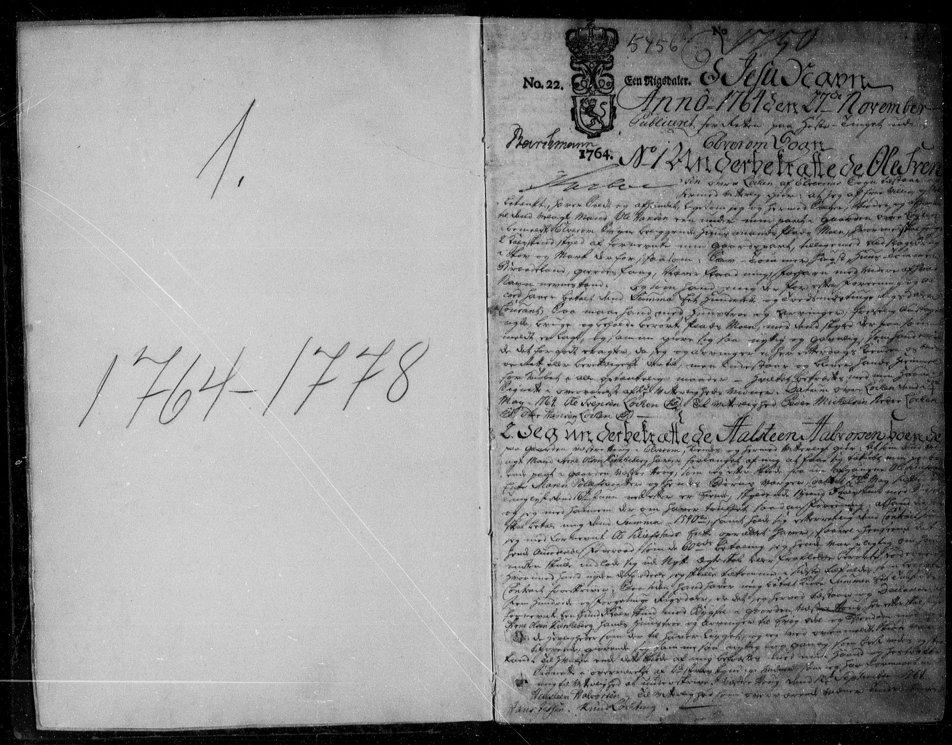 Østerdalen sorenskriveri, SAH/TING-032/H/Hb/L0001: Pantebok nr. 1, 1764-1778, s. 1