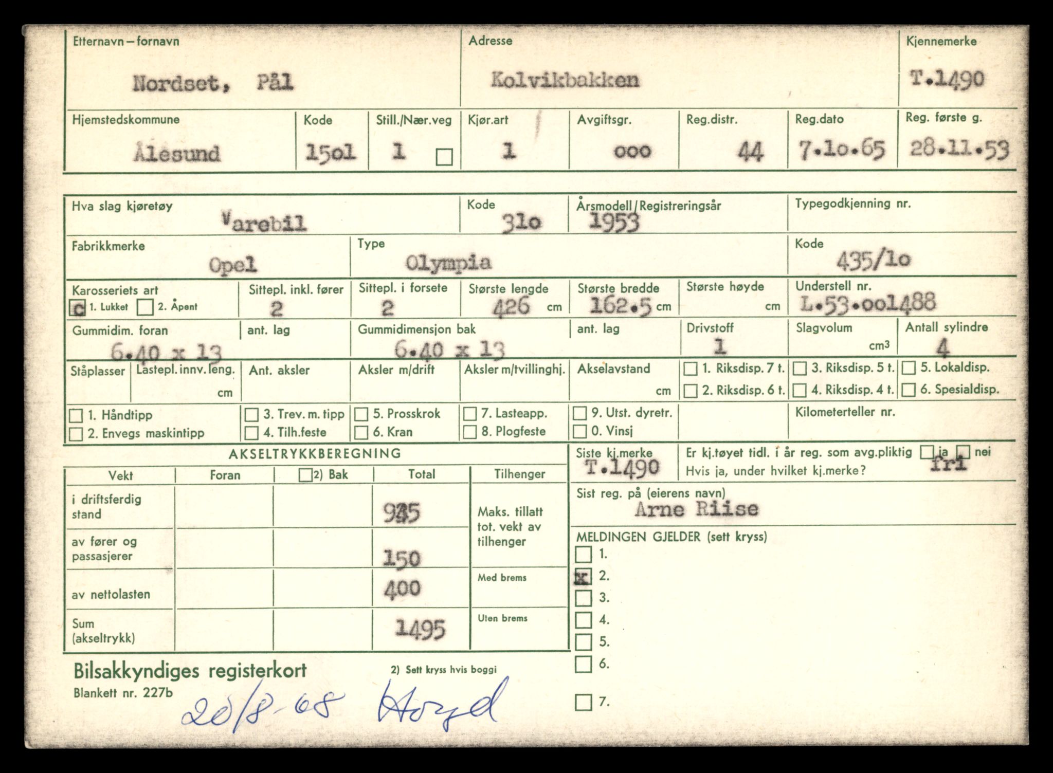 Møre og Romsdal vegkontor - Ålesund trafikkstasjon, AV/SAT-A-4099/F/Fe/L0013: Registreringskort for kjøretøy T 1451 - T 1564, 1927-1998, s. 731